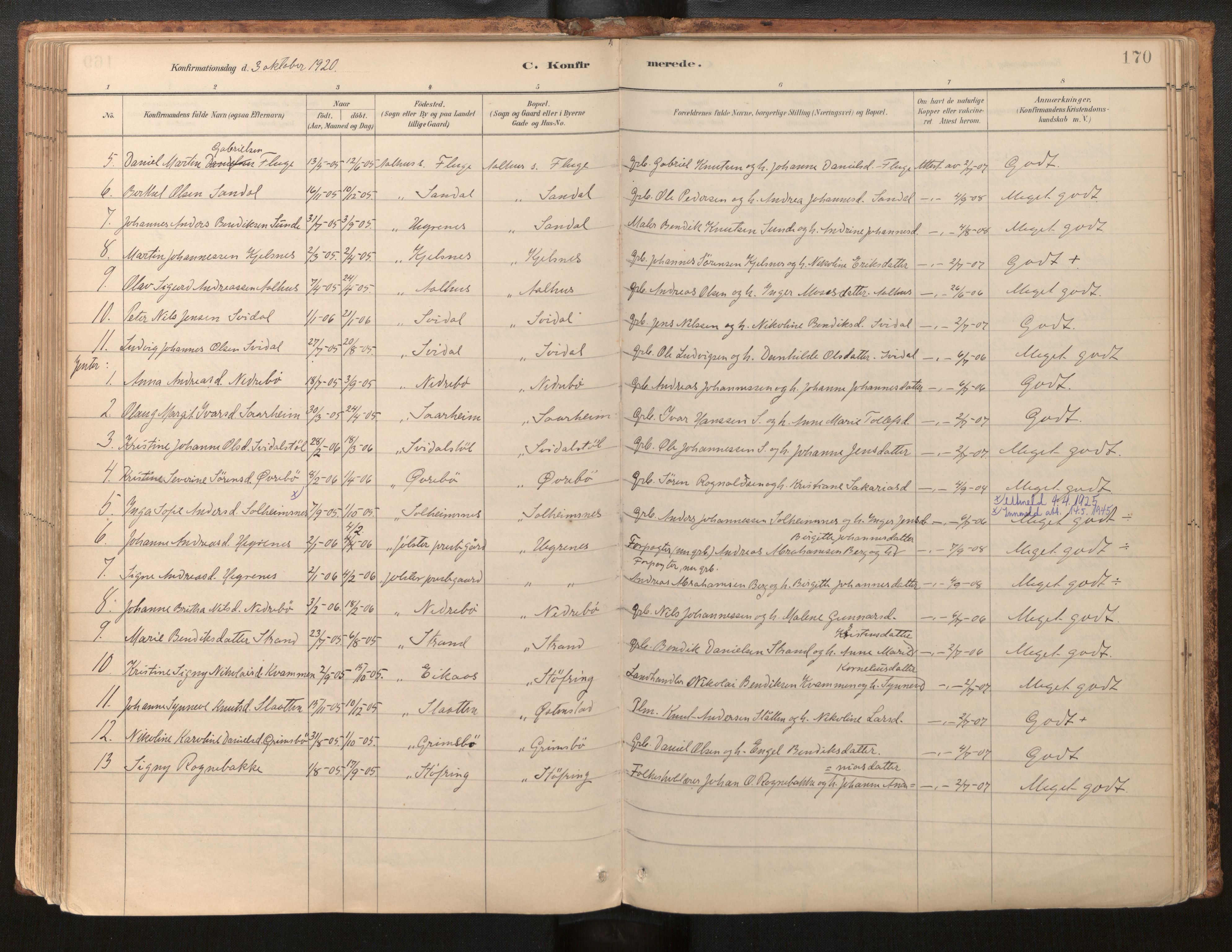Jølster sokneprestembete, AV/SAB-A-80701/H/Haa/Haab/L0001: Parish register (official) no. B 1, 1882-1930, p. 170
