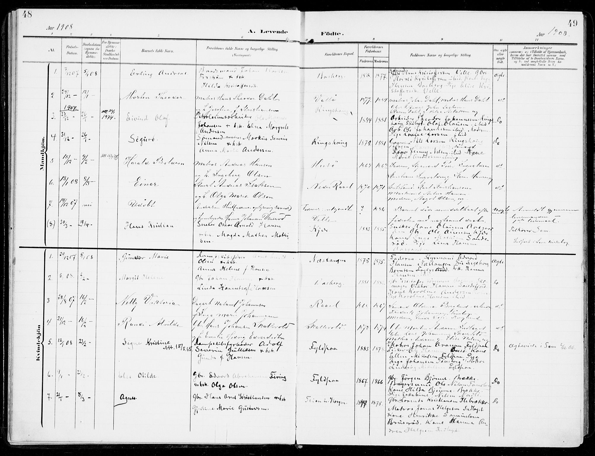 Sem kirkebøker, SAKO/A-5/F/Fb/L0006: Parish register (official) no. II 6, 1905-1918, p. 48-49