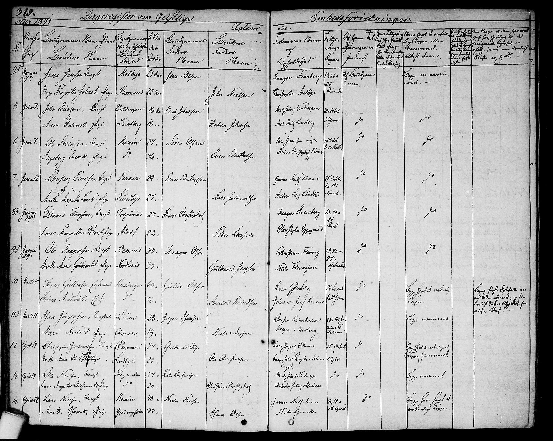 Hurdal prestekontor Kirkebøker, SAO/A-10889/F/Fa/L0004: Parish register (official) no. I 4, 1828-1845, p. 319