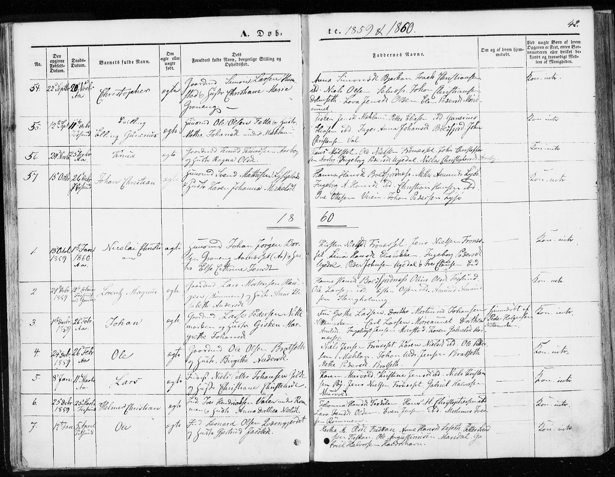 Ministerialprotokoller, klokkerbøker og fødselsregistre - Sør-Trøndelag, SAT/A-1456/655/L0677: Parish register (official) no. 655A06, 1847-1860, p. 42