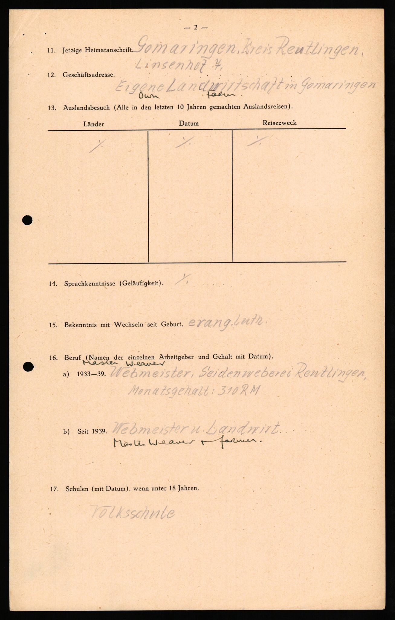 Forsvaret, Forsvarets overkommando II, AV/RA-RAFA-3915/D/Db/L0030: CI Questionaires. Tyske okkupasjonsstyrker i Norge. Tyskere., 1945-1946, p. 337