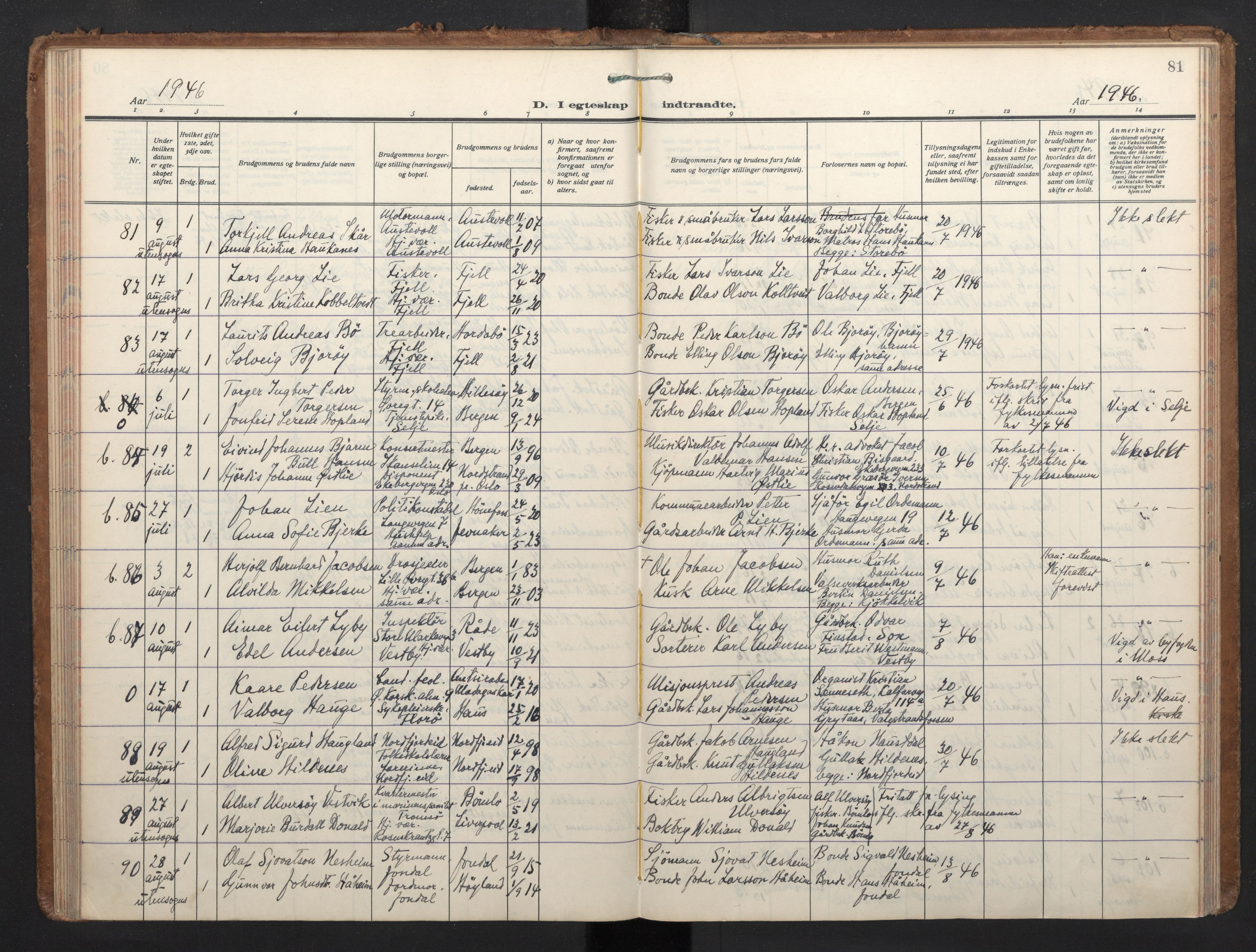 Korskirken sokneprestembete, AV/SAB-A-76101/H/Haa/L0040: Parish register (official) no. D 7, 1938-1952, p. 80b-81a