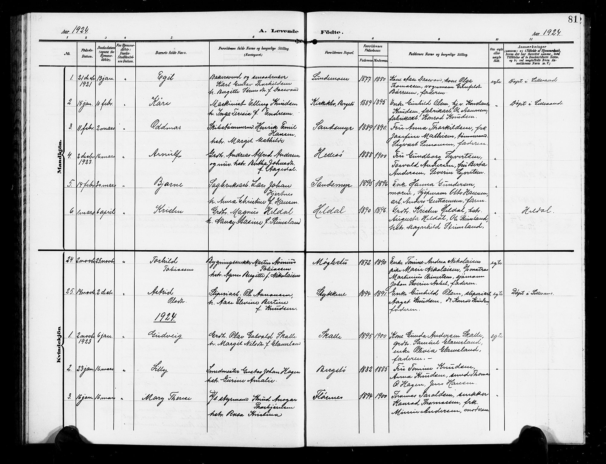 Vestre Moland sokneprestkontor, SAK/1111-0046/F/Fb/Fbb/L0007: Parish register (copy) no. B 7, 1906-1929, p. 81