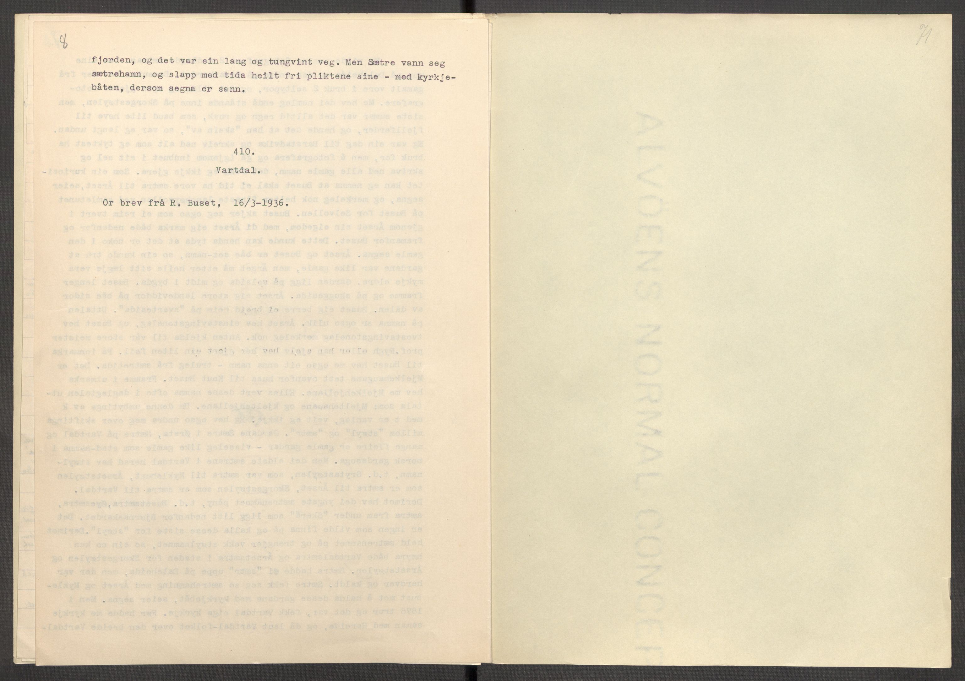 Instituttet for sammenlignende kulturforskning, AV/RA-PA-0424/F/Fc/L0012/0002: Eske B12: / Møre og Romsdal (perm XXXII), 1934-1936, p. 71