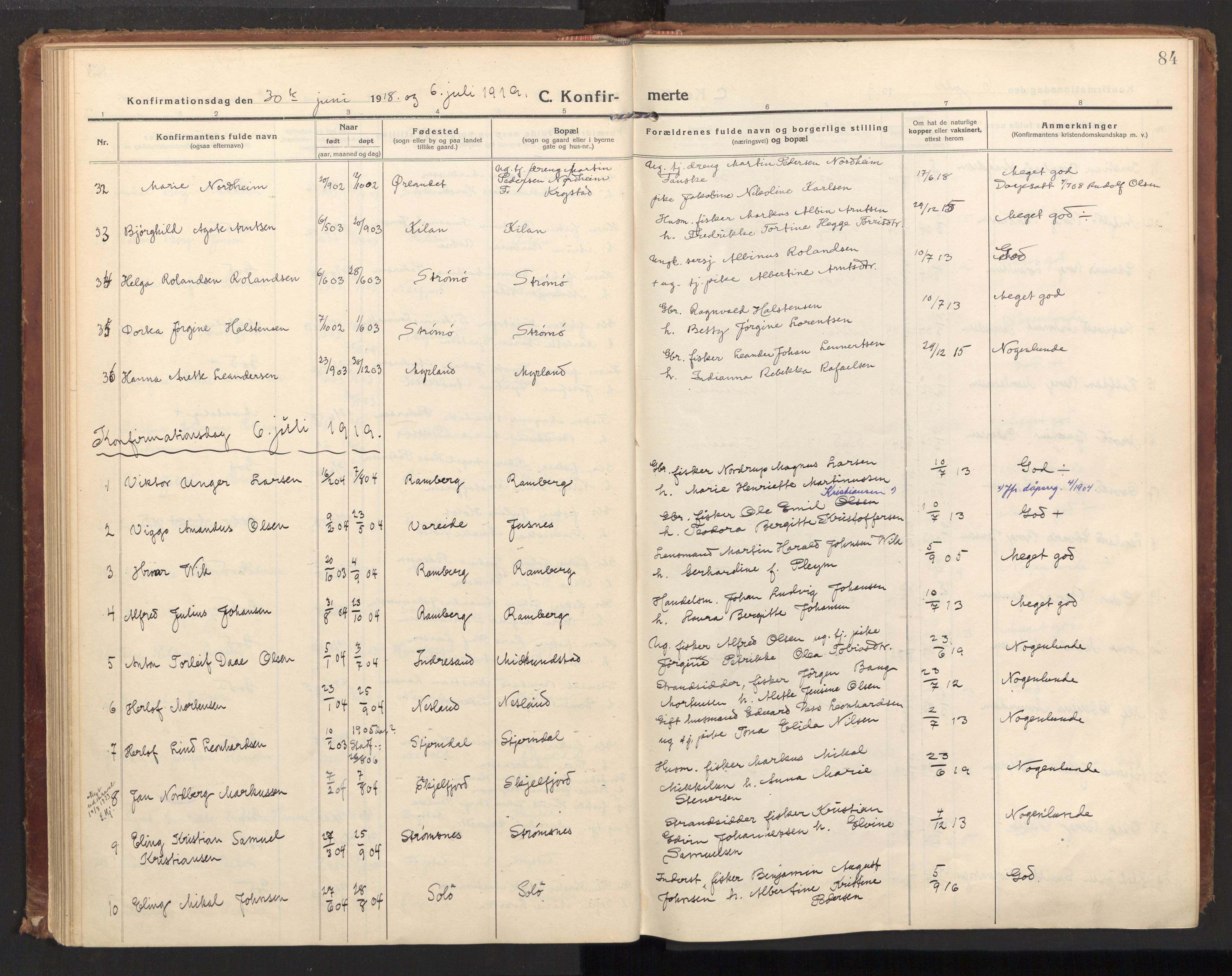 Ministerialprotokoller, klokkerbøker og fødselsregistre - Nordland, SAT/A-1459/885/L1210: Parish register (official) no. 885A10, 1916-1926, p. 84