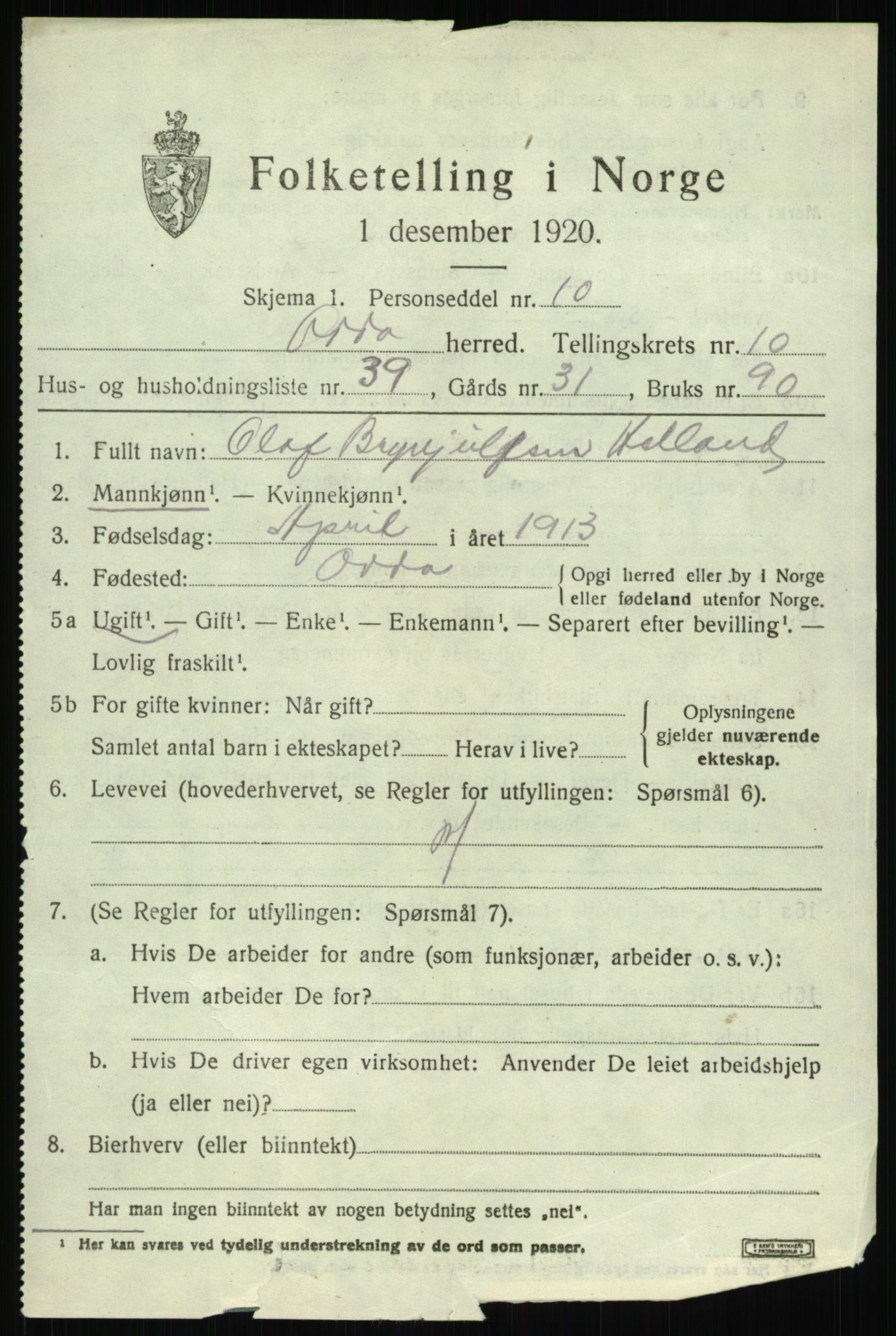 SAB, 1920 census for Odda, 1920, p. 10791