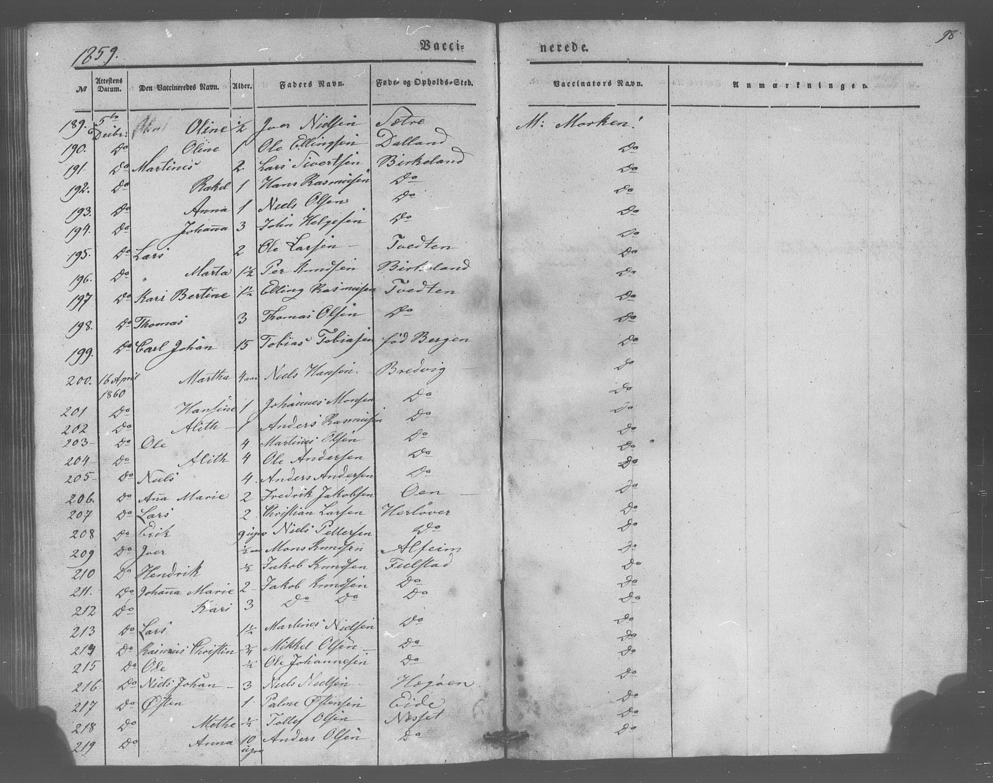 Manger sokneprestembete, AV/SAB-A-76801/H/Haa: Parish register (official) no. A 10, 1844-1859, p. 98