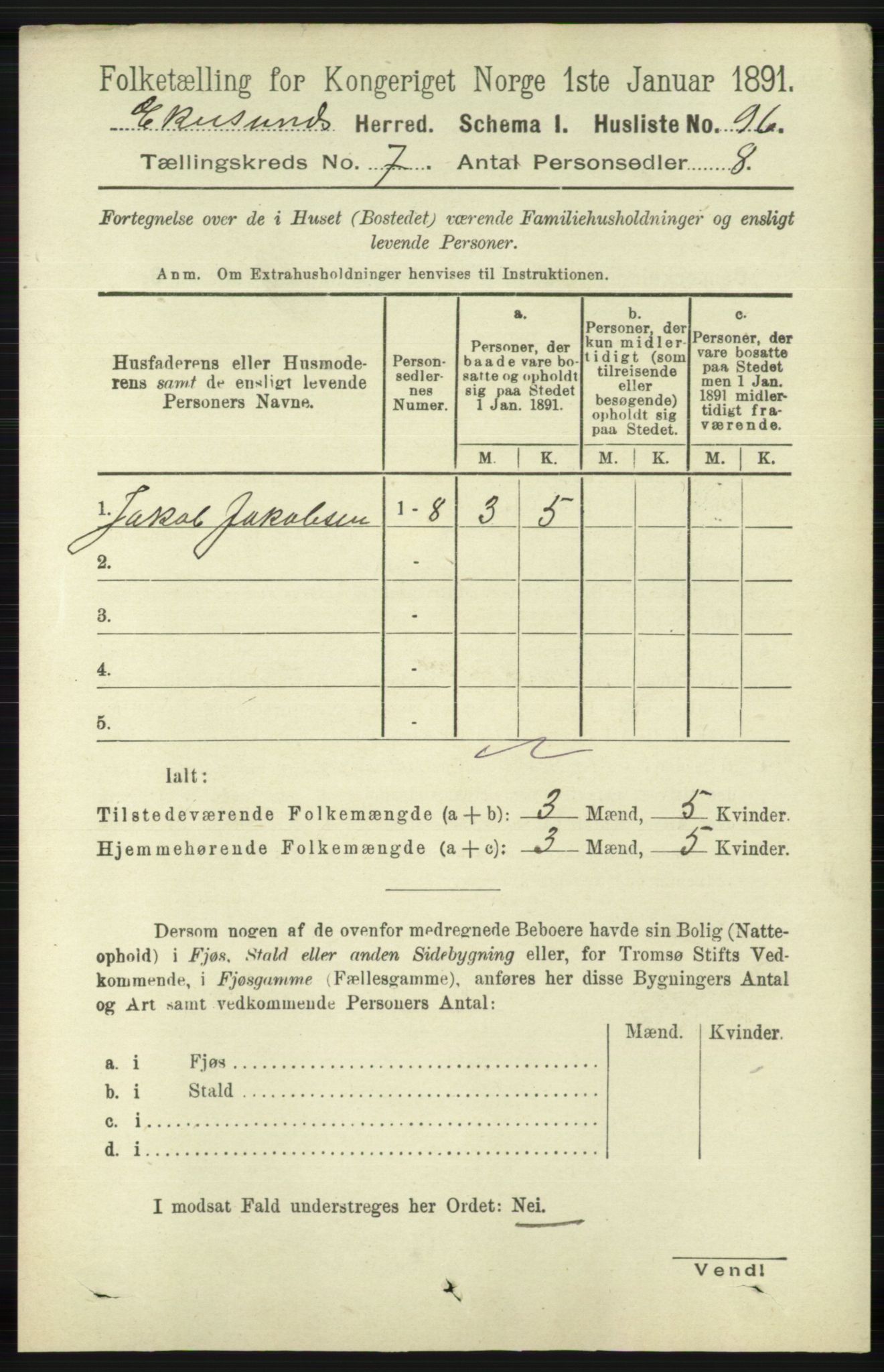 RA, 1891 census for 1116 Eigersund herred, 1891, p. 2821