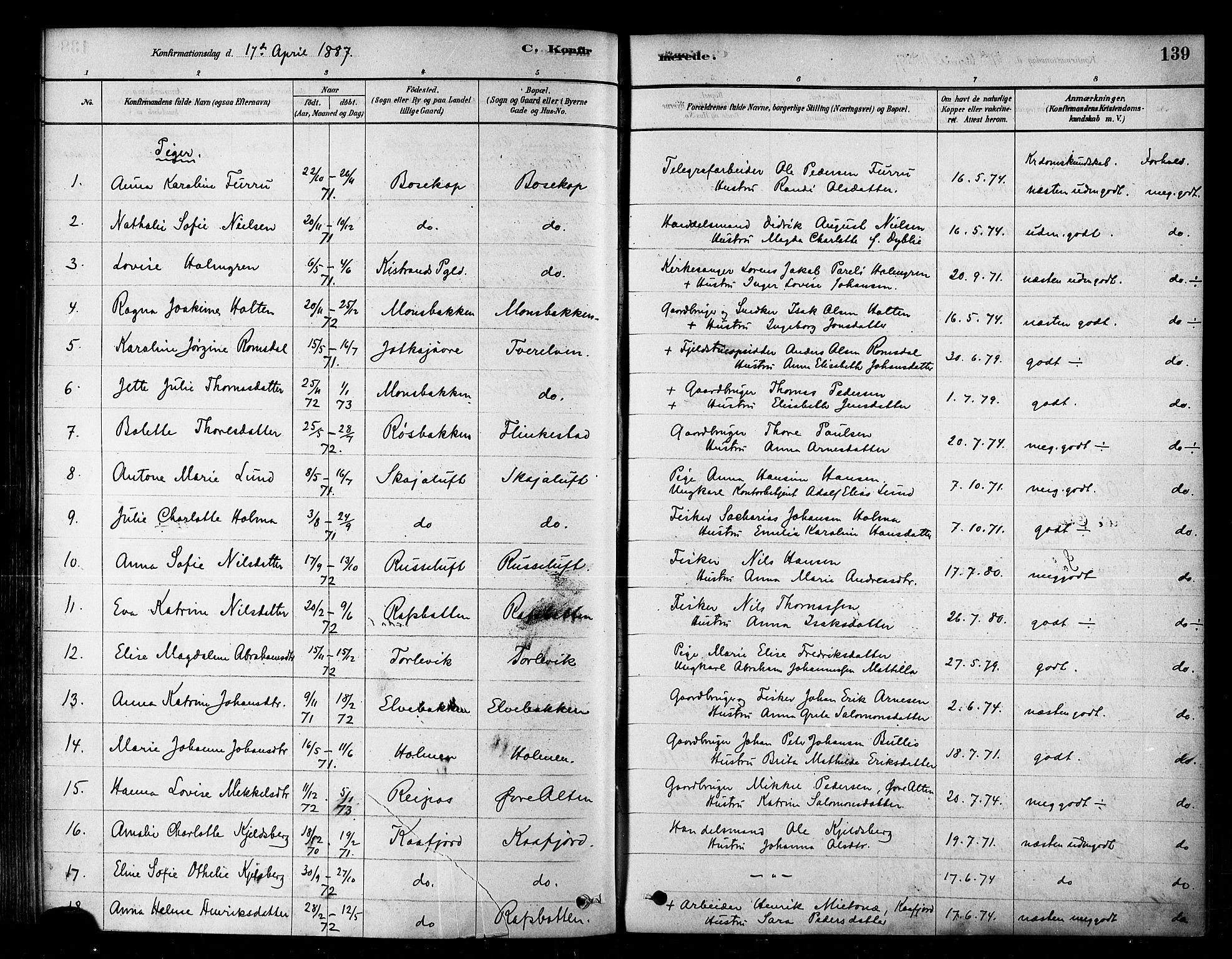 Alta sokneprestkontor, SATØ/S-1338/H/Ha/L0002.kirke: Parish register (official) no. 2, 1879-1892, p. 139