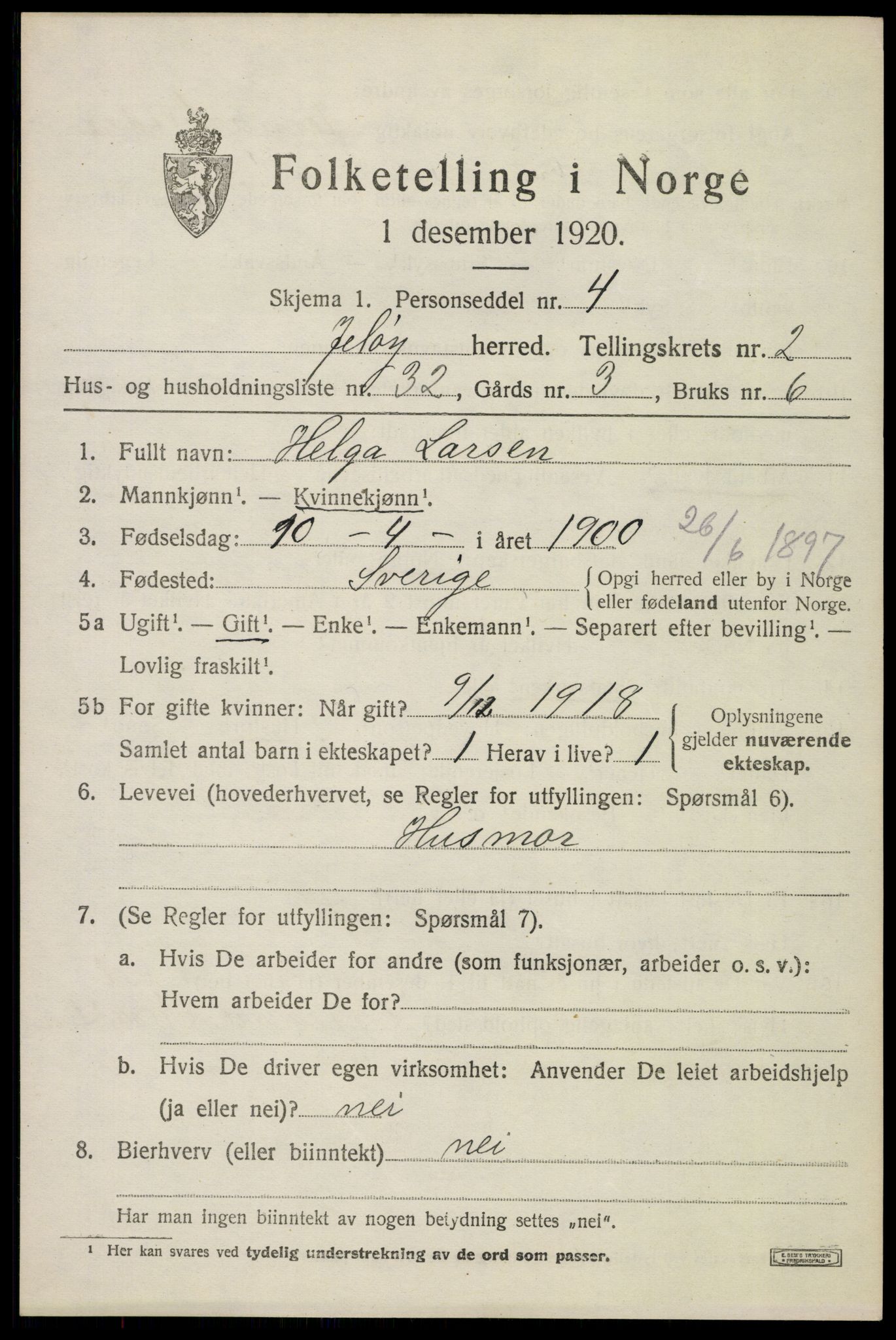 SAO, 1920 census for Moss land district, 1920, p. 2501