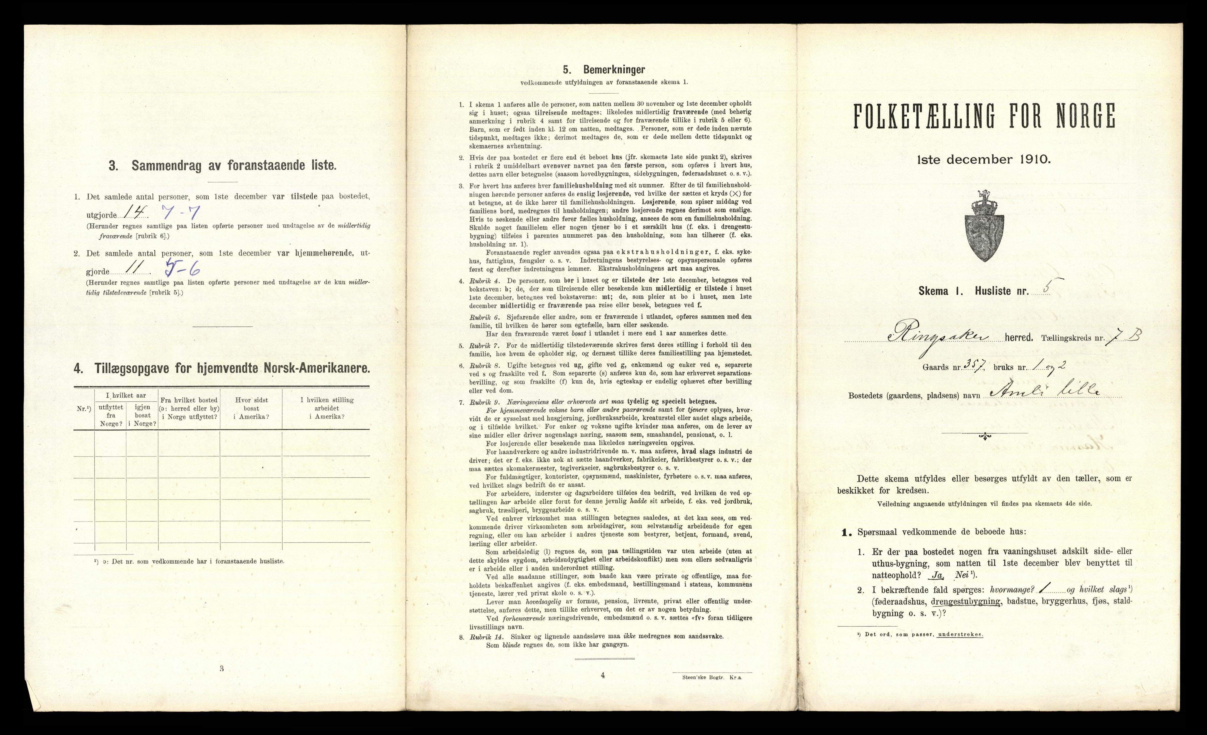 RA, 1910 census for Ringsaker, 1910, p. 1099