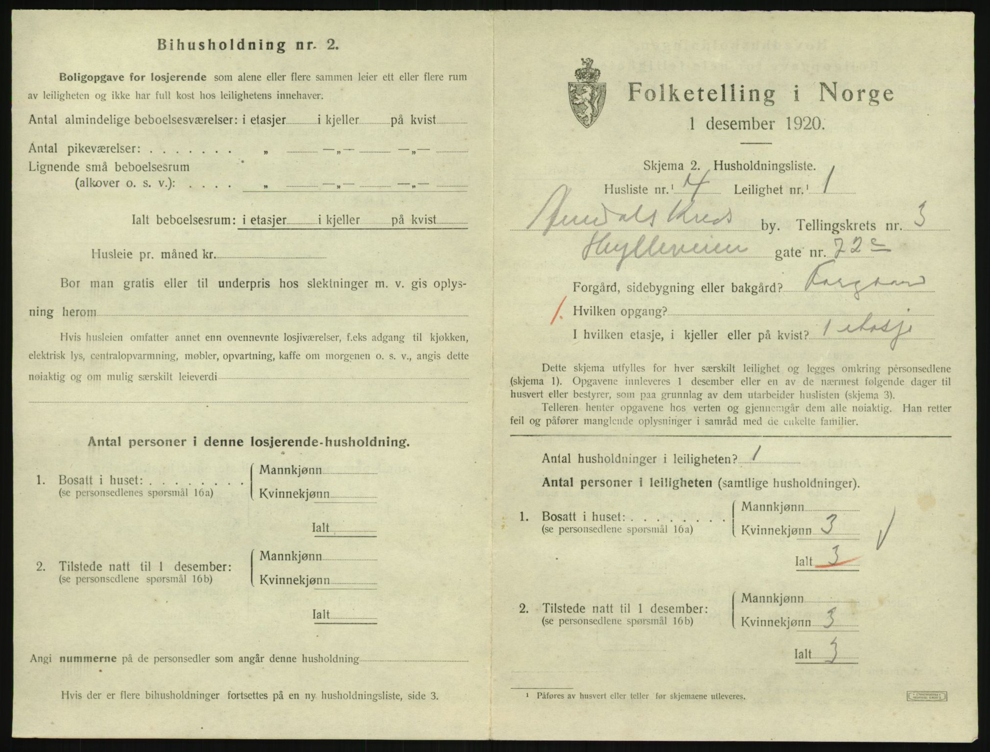 SAK, 1920 census for Arendal, 1920, p. 4378