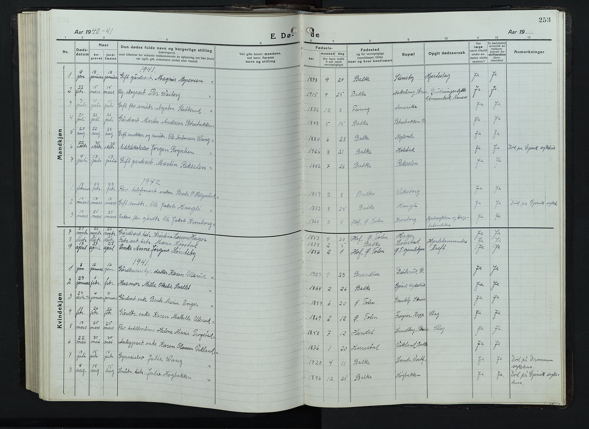 Balke prestekontor, AV/SAH-PREST-106/H/Ha/Hab/L0001: Parish register (copy) no. 1, 1920-1955, p. 253