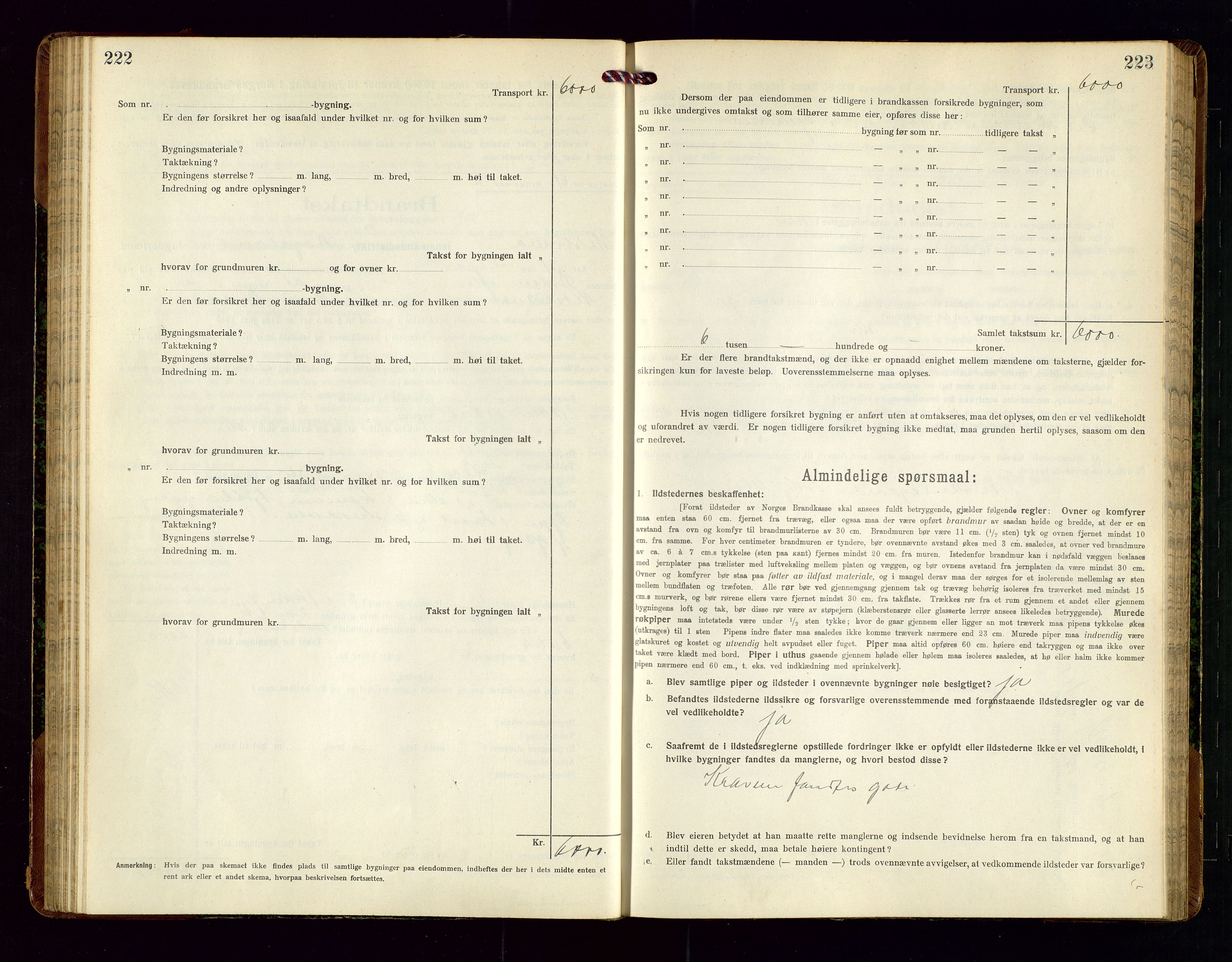 Nedstrand lensmannskontor, SAST/A-100236/Gob/L0002: "Brandtakstprotokol for Nerstrand lensmandsdistrikt Rogaland Fylke", 1916-1949, p. 222-223