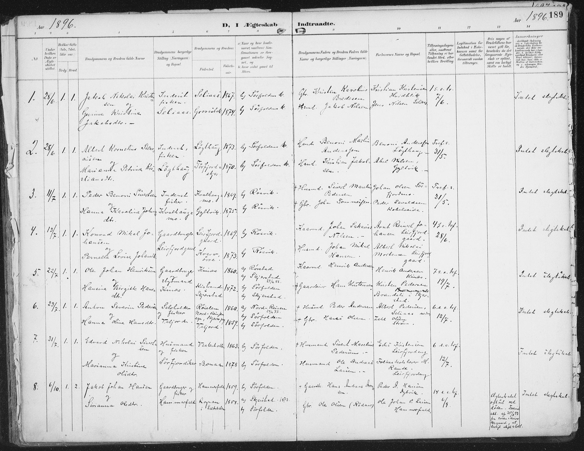 Ministerialprotokoller, klokkerbøker og fødselsregistre - Nordland, SAT/A-1459/854/L0779: Parish register (official) no. 854A02, 1892-1909, p. 189
