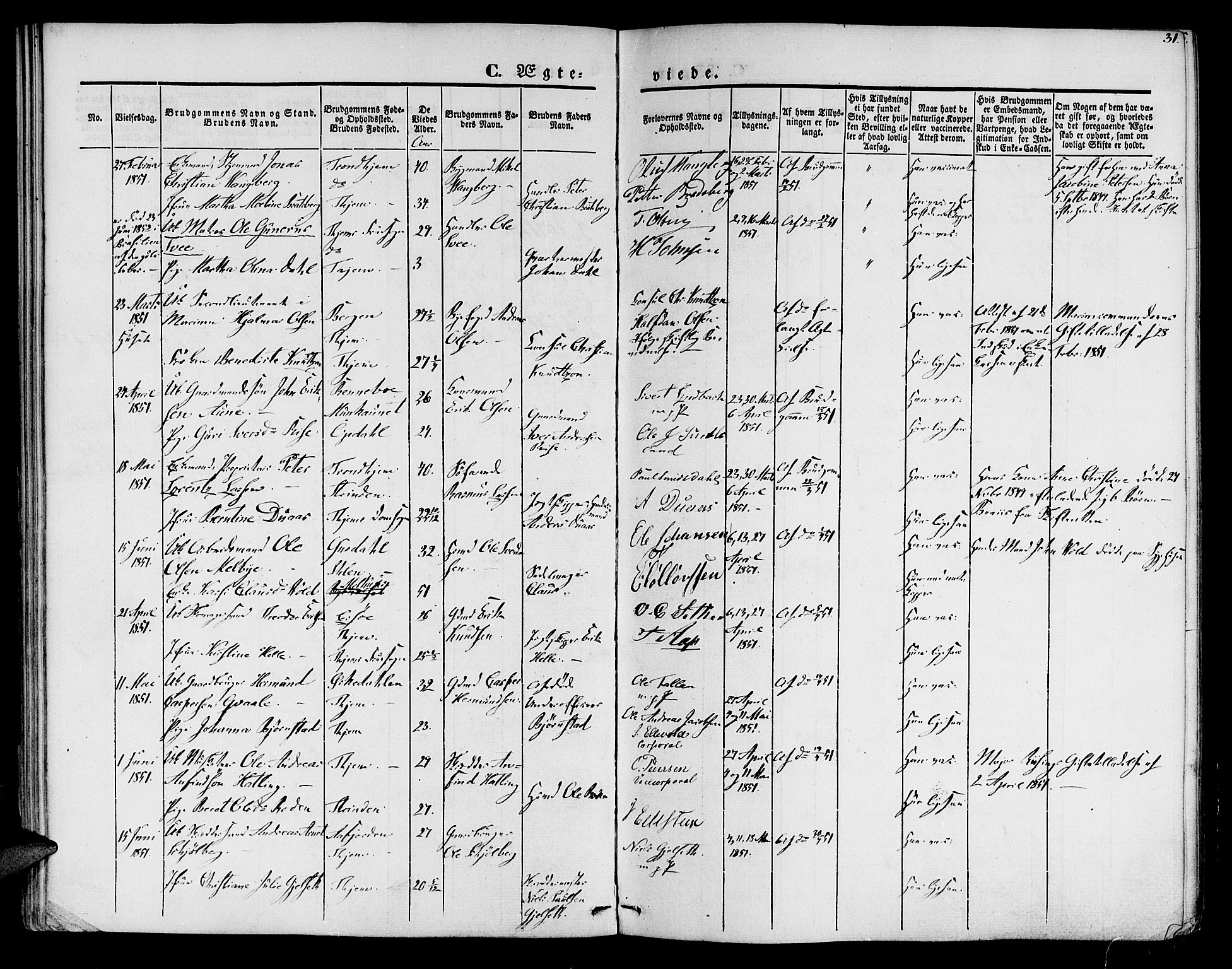 Ministerialprotokoller, klokkerbøker og fødselsregistre - Sør-Trøndelag, AV/SAT-A-1456/602/L0111: Parish register (official) no. 602A09, 1844-1867, p. 31