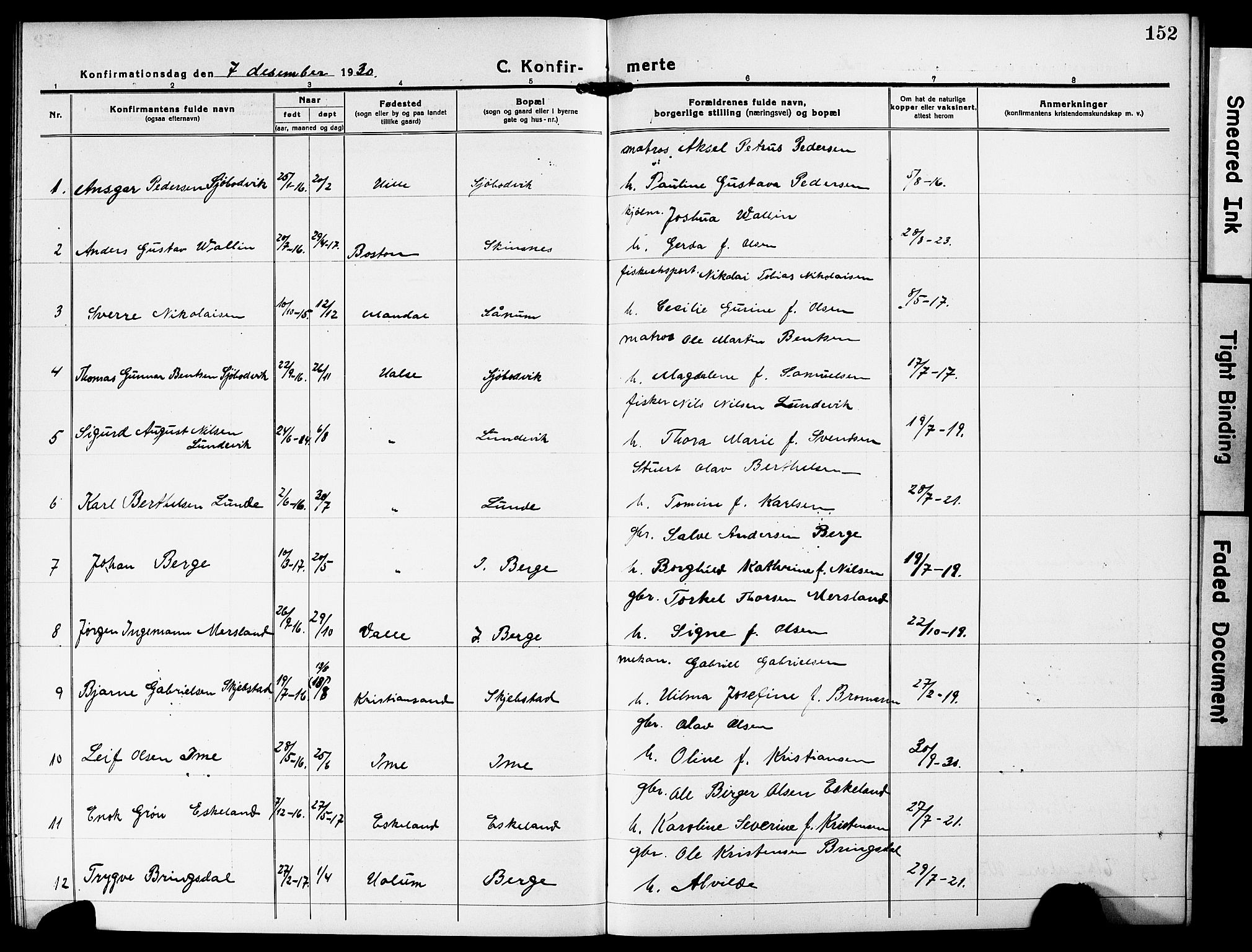 Mandal sokneprestkontor, AV/SAK-1111-0030/F/Fb/Fba/L0013: Parish register (copy) no. B 7, 1918-1931, p. 152