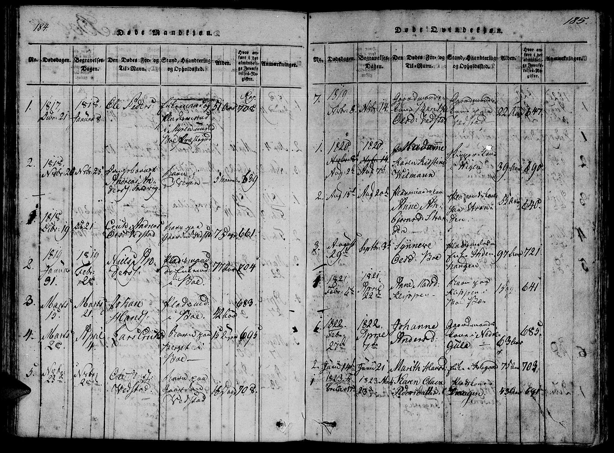 Ministerialprotokoller, klokkerbøker og fødselsregistre - Møre og Romsdal, SAT/A-1454/566/L0763: Parish register (official) no. 566A03 /1, 1817-1829, p. 184-185