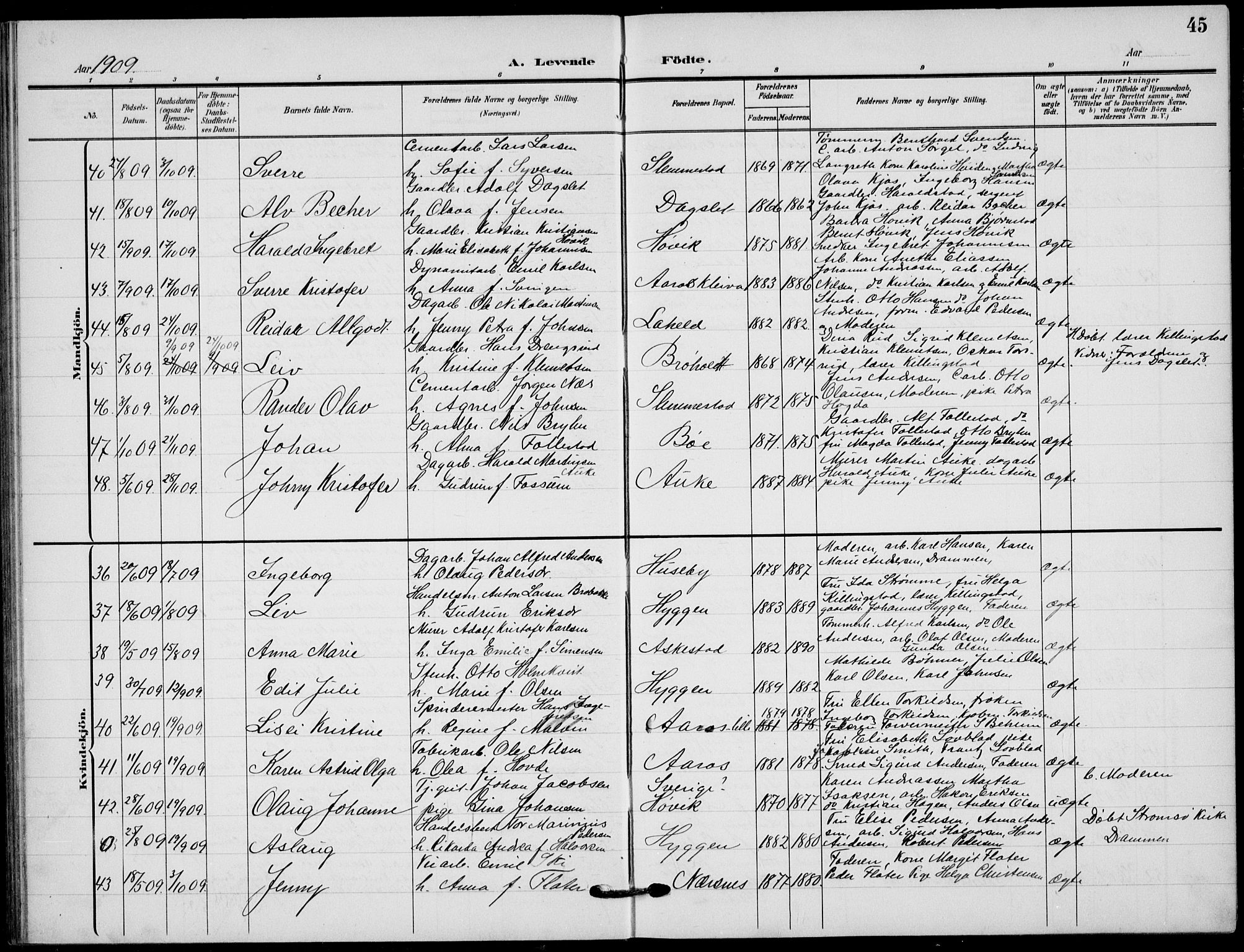 Røyken kirkebøker, AV/SAKO-A-241/G/Ga/L0005: Parish register (copy) no. 5, 1903-1918, p. 45