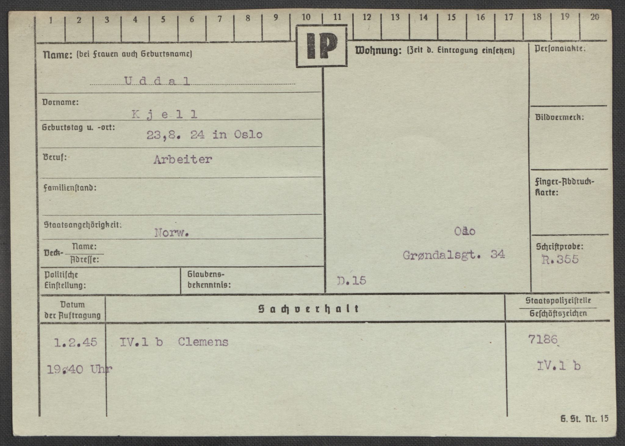 Befehlshaber der Sicherheitspolizei und des SD, AV/RA-RAFA-5969/E/Ea/Eaa/L0010: Register over norske fanger i Møllergata 19: Sø-Å, 1940-1945, p. 612