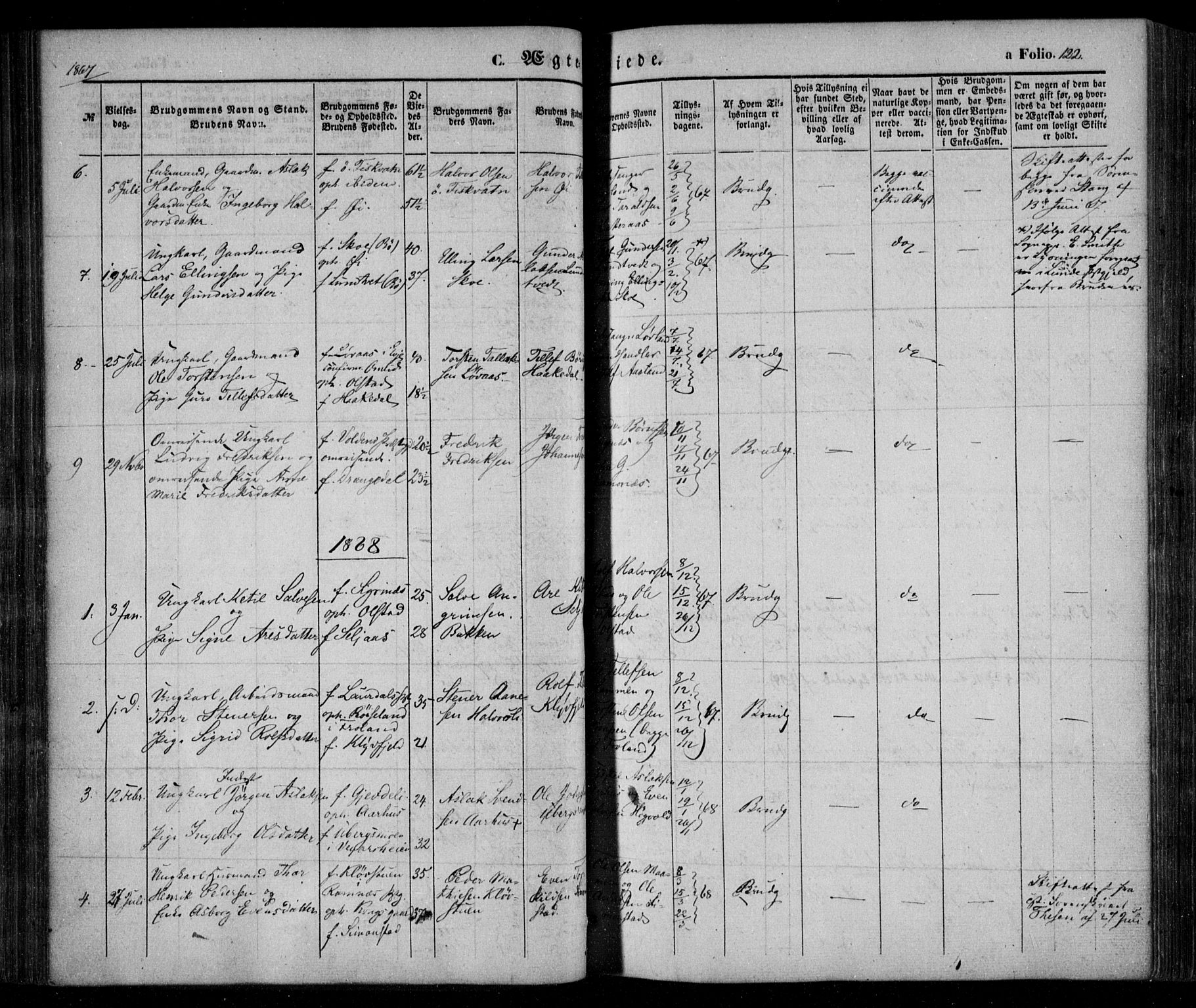 Åmli sokneprestkontor, SAK/1111-0050/F/Fa/Fac/L0008: Parish register (official) no. A 8, 1852-1869, p. 122