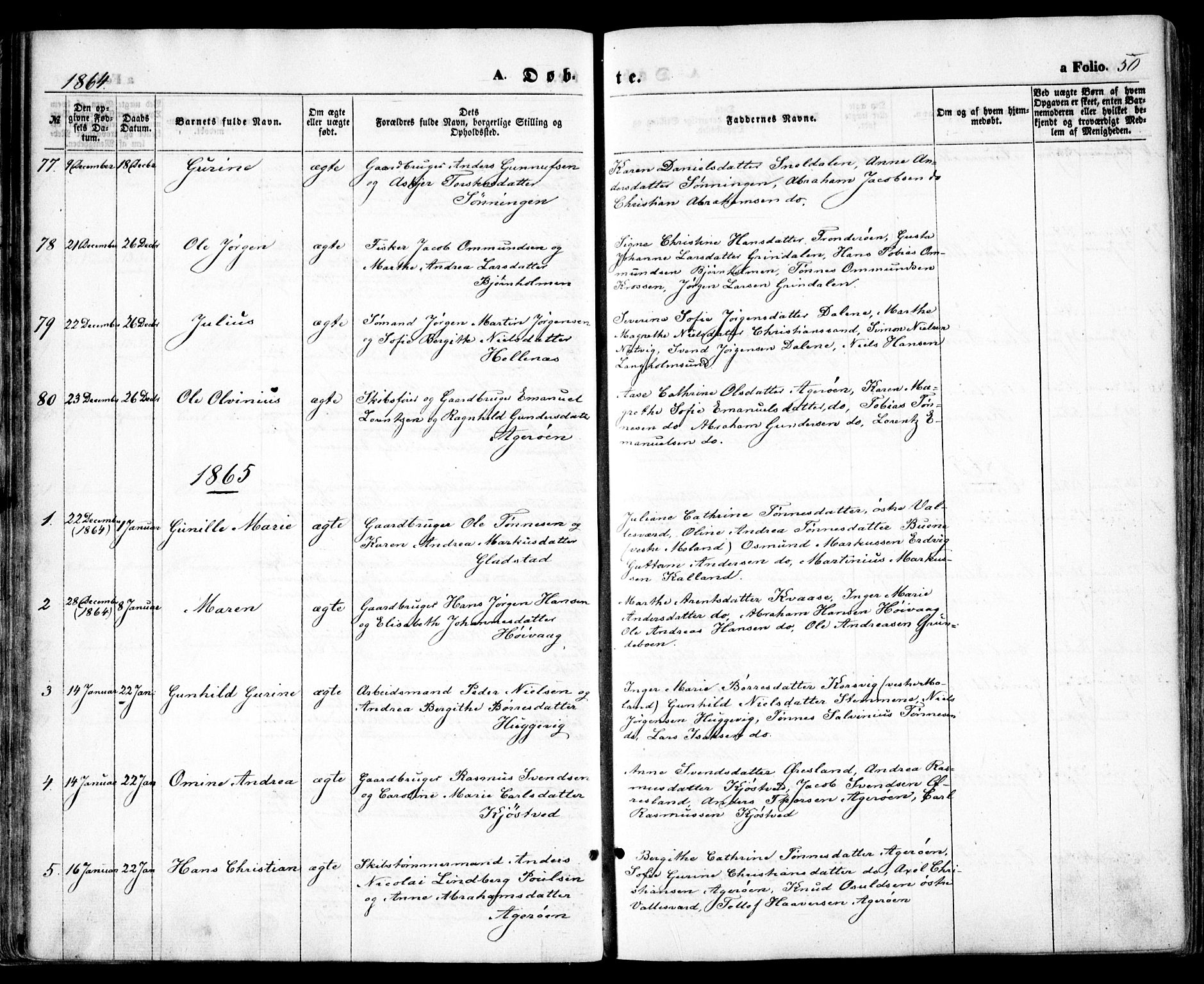 Høvåg sokneprestkontor, SAK/1111-0025/F/Fa/L0004: Parish register (official) no. A 4, 1859-1877, p. 50