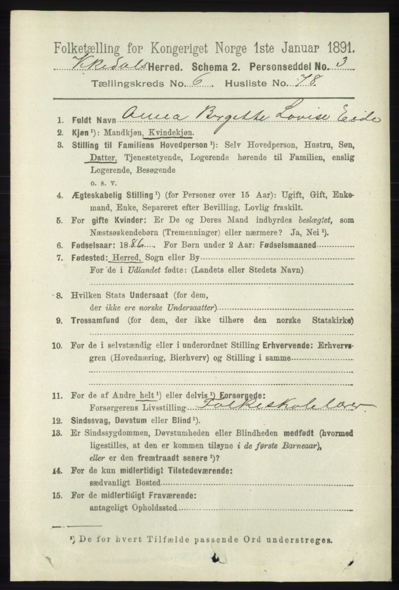 RA, 1891 census for 1157 Vikedal, 1891, p. 1990