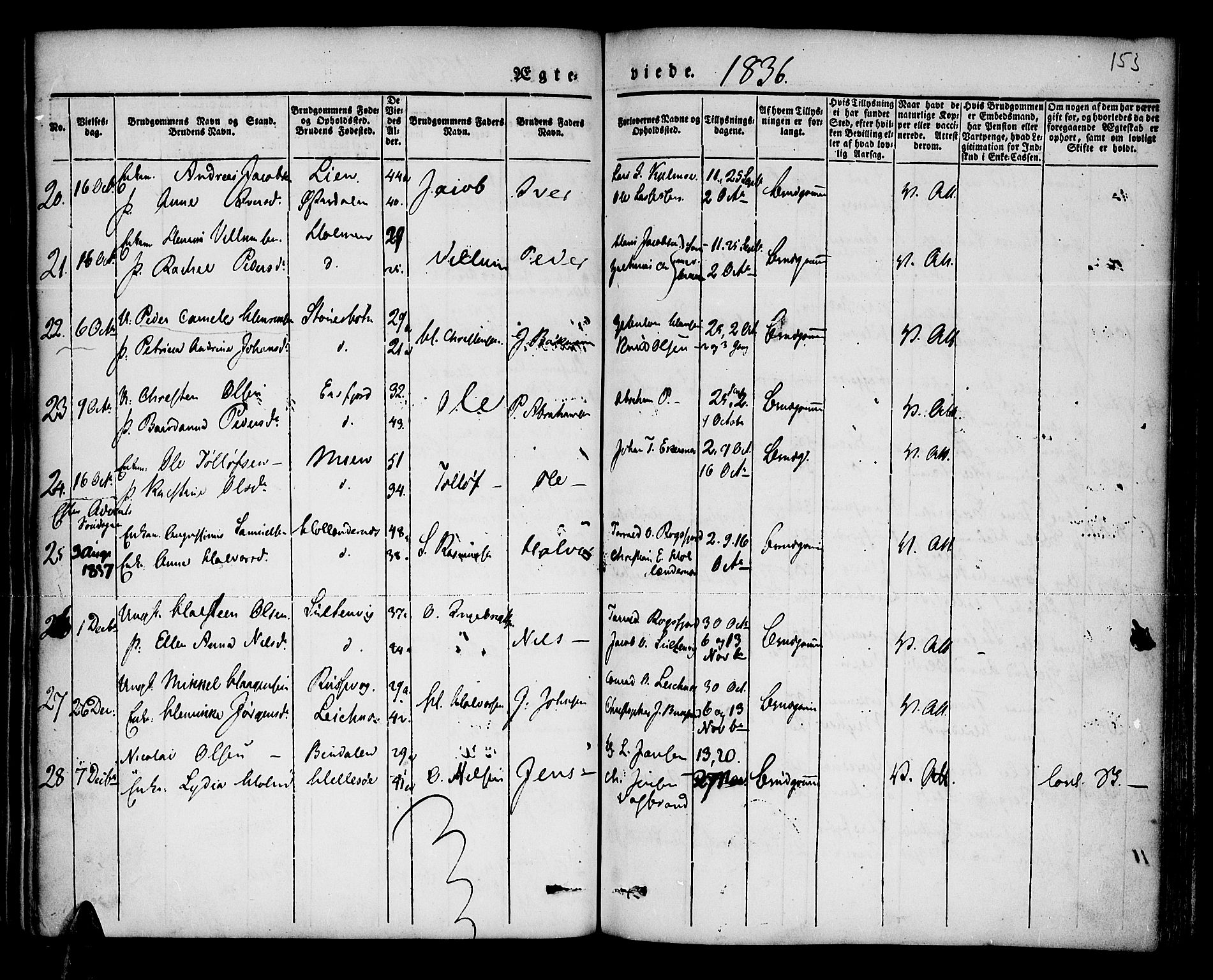Lenvik sokneprestembete, SATØ/S-1310/H/Ha/Haa/L0004kirke: Parish register (official) no. 4, 1832-1844, p. 153