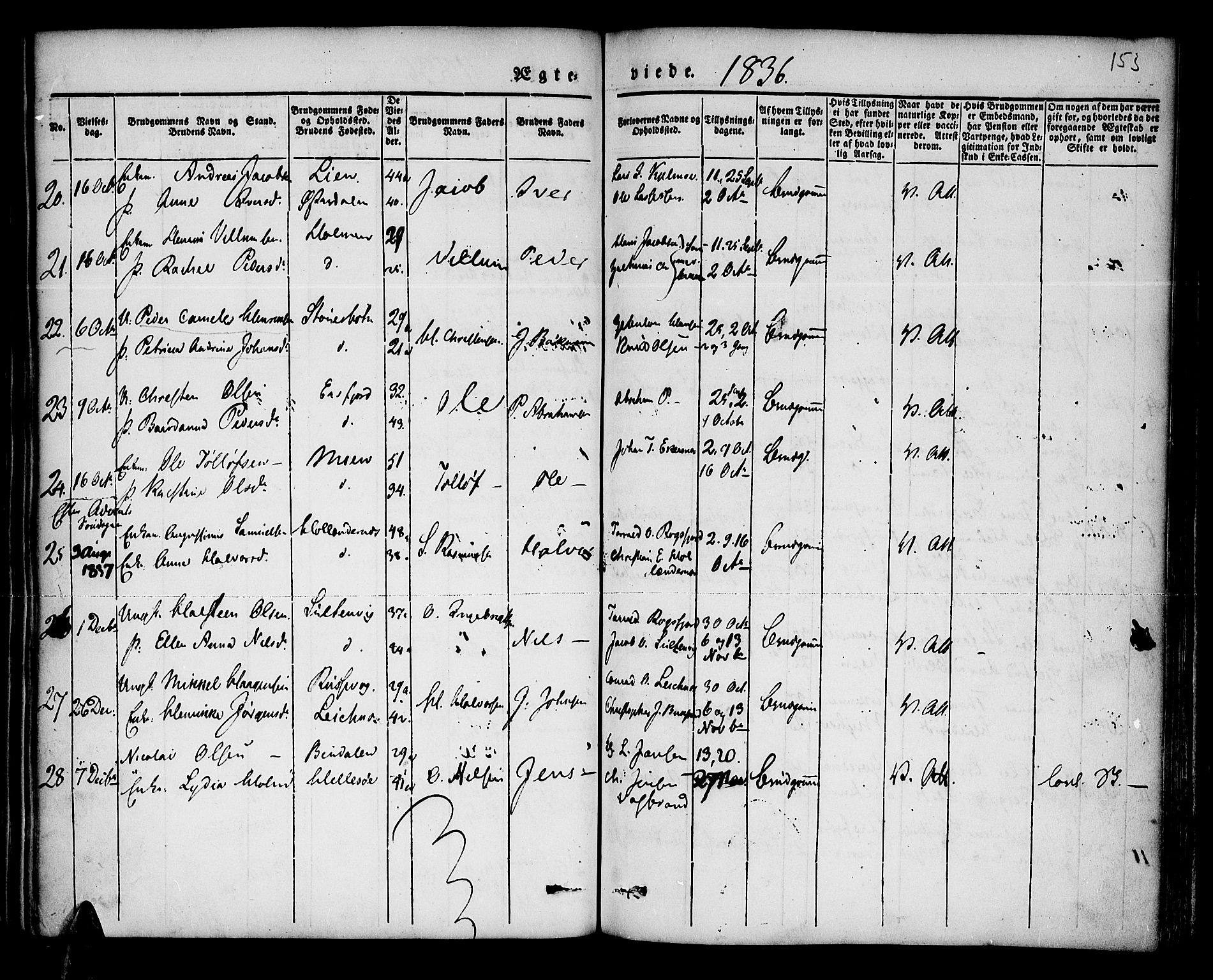 Lenvik sokneprestembete, AV/SATØ-S-1310/H/Ha/Haa/L0004kirke: Parish register (official) no. 4, 1832-1844, p. 153