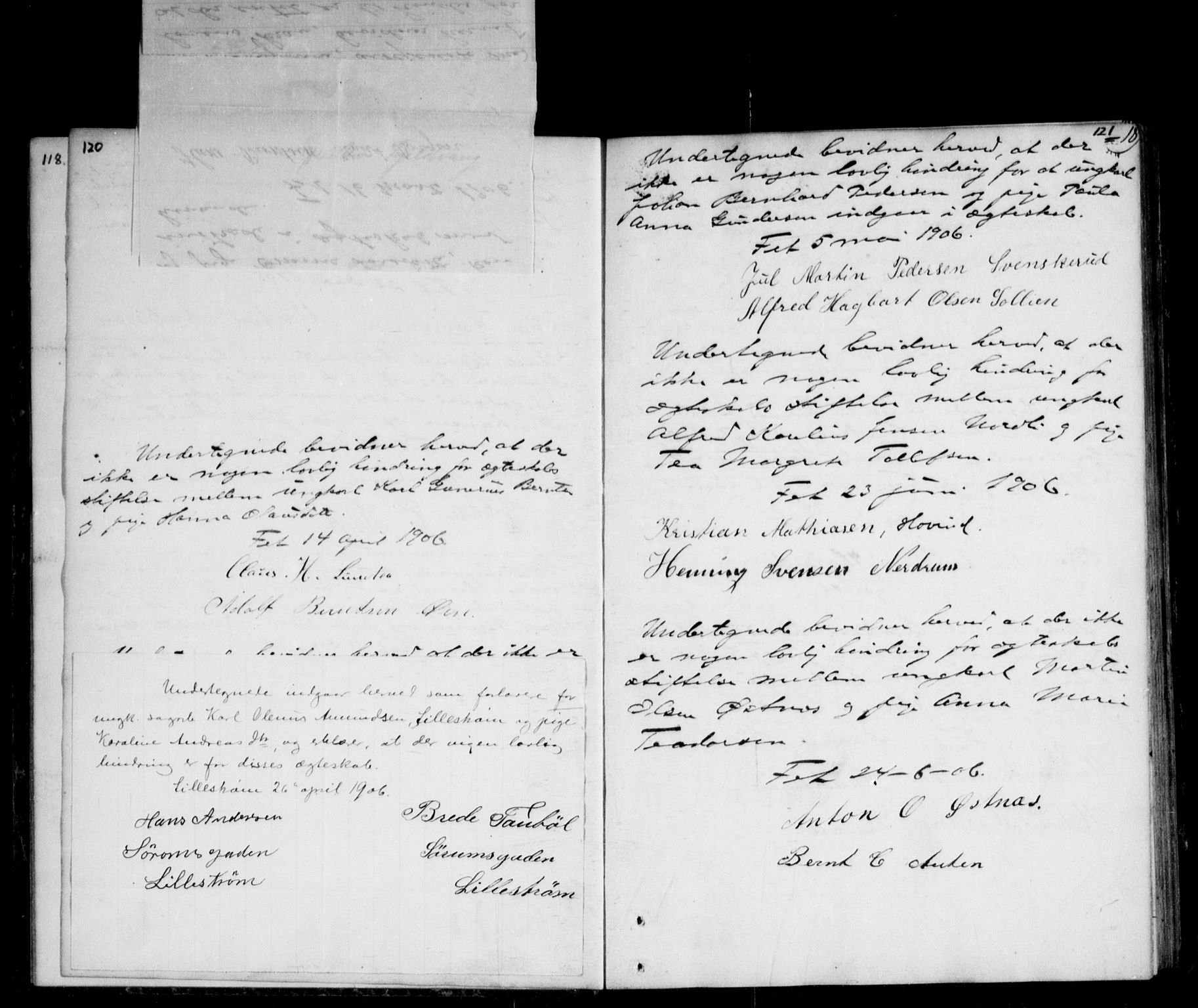 Fet prestekontor Kirkebøker, SAO/A-10370a/H/Ha/L0001: Banns register no. 1, 1906-1919, p. 120-121