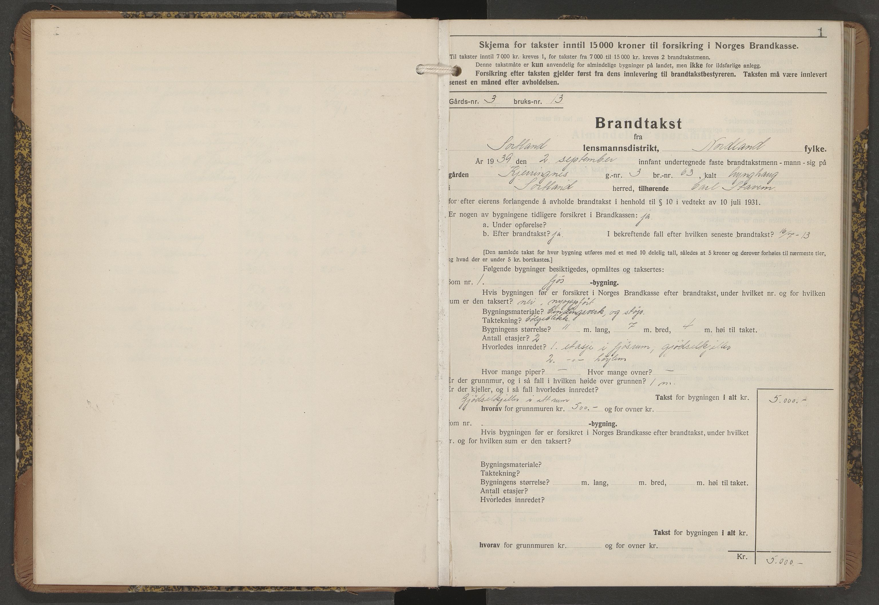 Sortland lensmannskontor, AV/SAT-A-6376/2/Oa/L0011: Branntakstprotokoll, 1939-1944