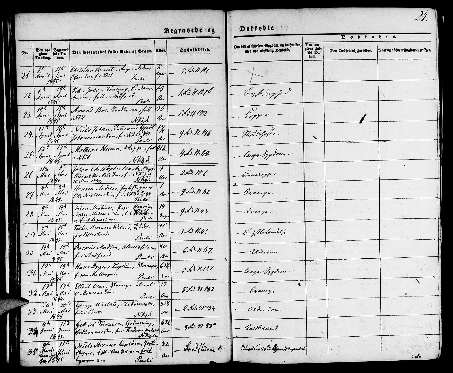 Nykirken Sokneprestembete, AV/SAB-A-77101/H/Hab: Parish register (copy) no. E 1, 1840-1866, p. 24