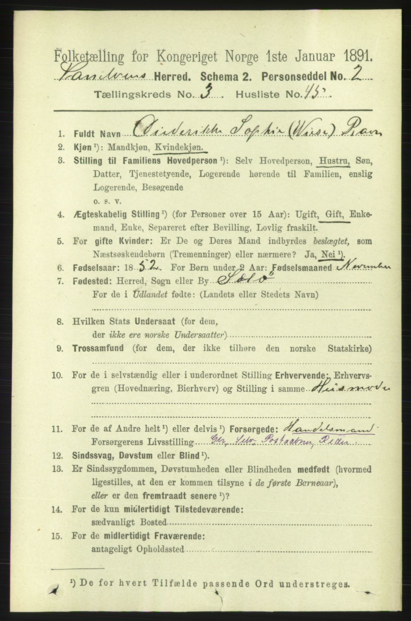 RA, 1891 census for 1511 Vanylven, 1891, p. 1498