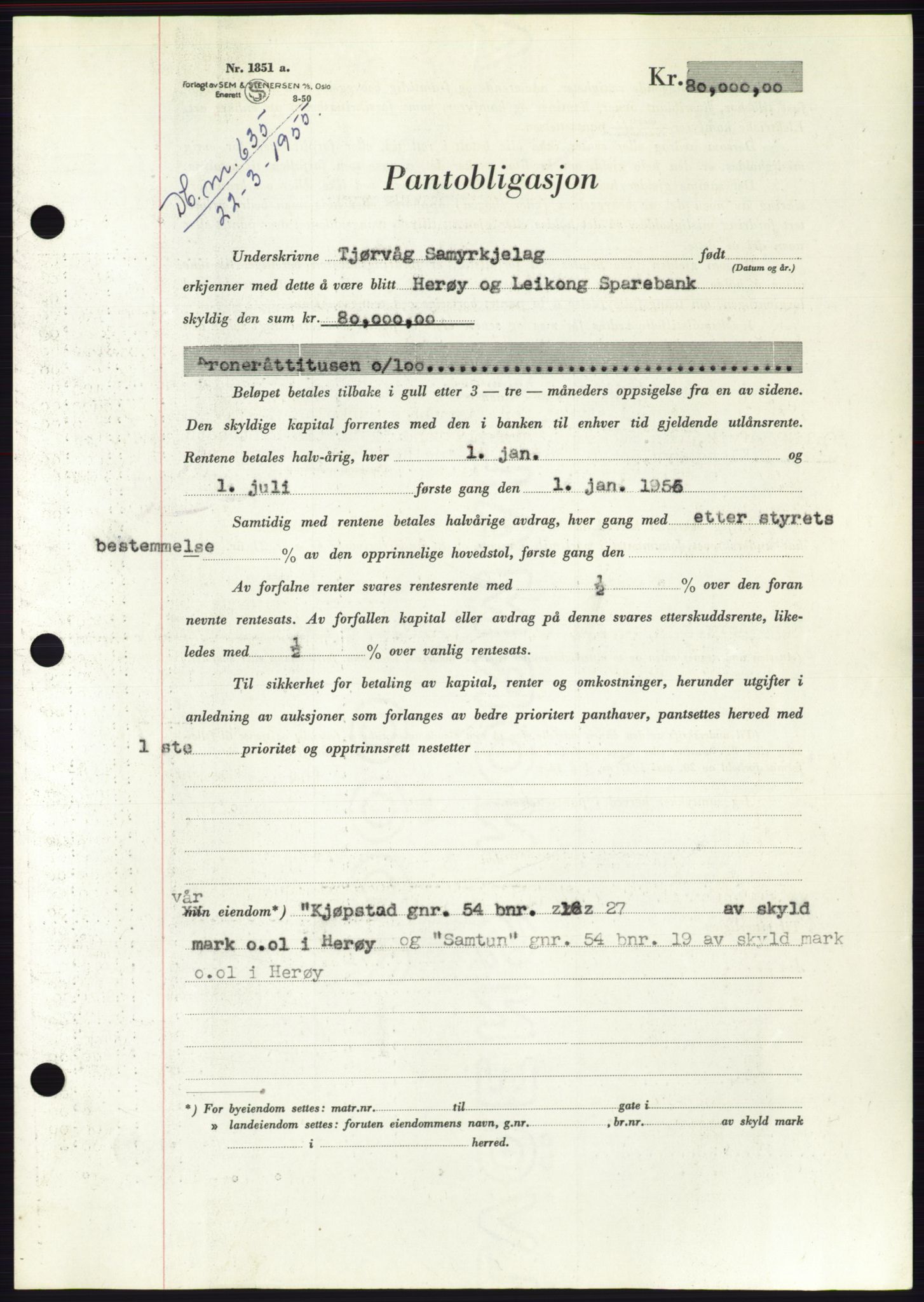 Søre Sunnmøre sorenskriveri, AV/SAT-A-4122/1/2/2C/L0126: Mortgage book no. 14B, 1954-1955, Diary no: : 635/1955