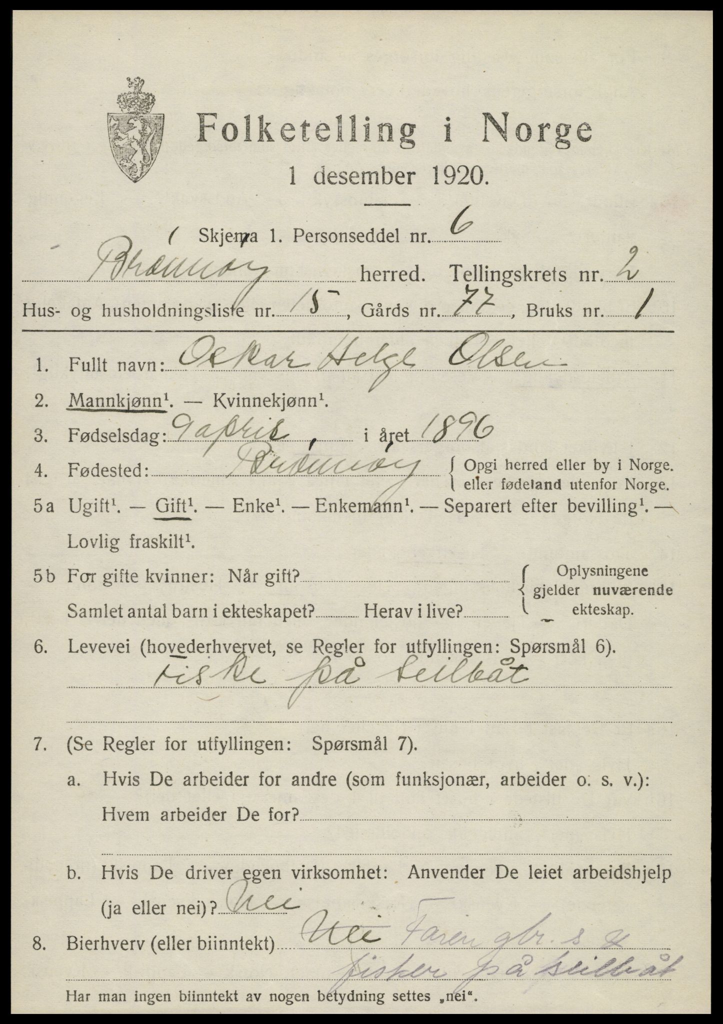 SAT, 1920 census for Brønnøy, 1920, p. 2038