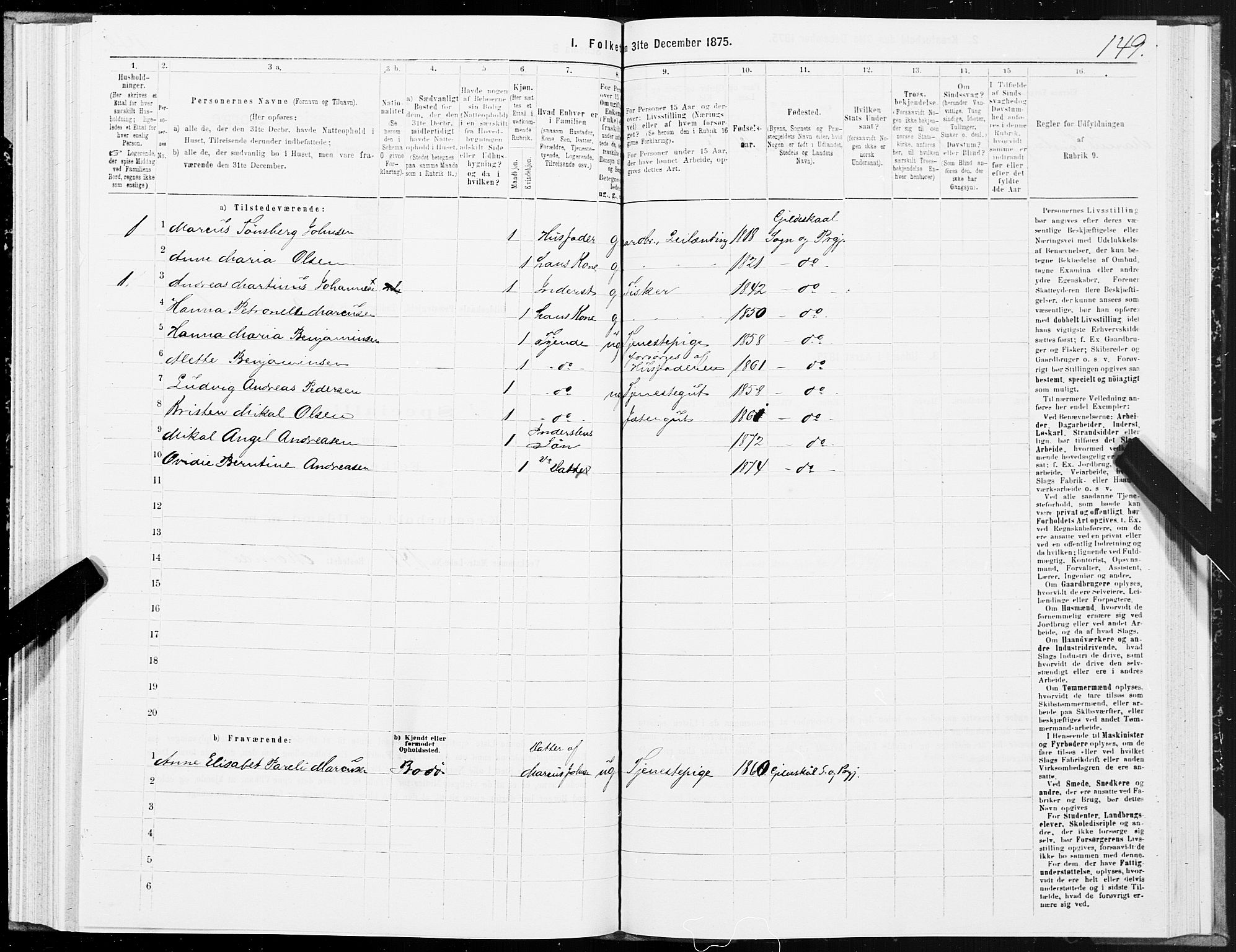 SAT, 1875 census for 1838P Gildeskål, 1875, p. 3149