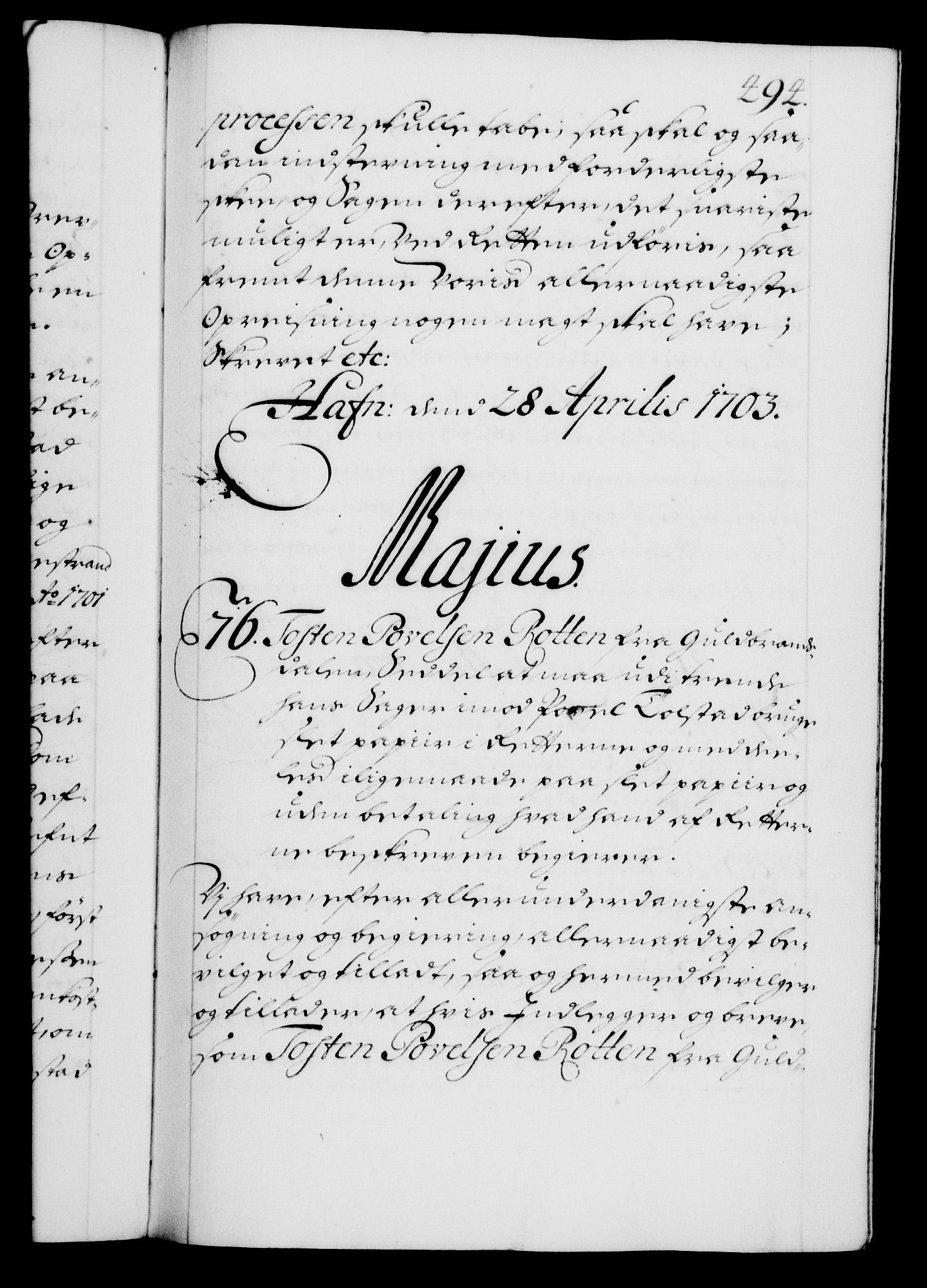 Danske Kanselli 1572-1799, AV/RA-EA-3023/F/Fc/Fca/Fcaa/L0018: Norske registre, 1699-1703, p. 494a