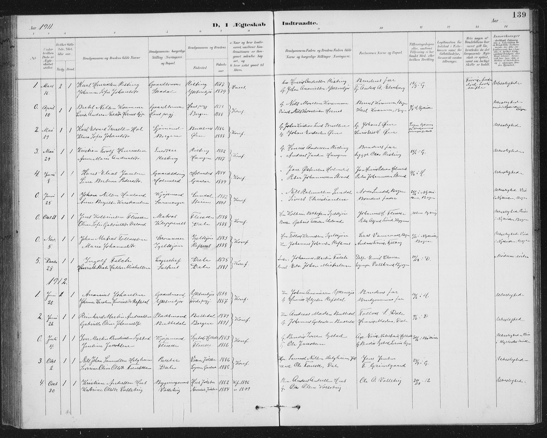 Fjaler sokneprestembete, AV/SAB-A-79801/H/Hab/Habc/L0003: Parish register (copy) no. C 3, 1894-1917, p. 139