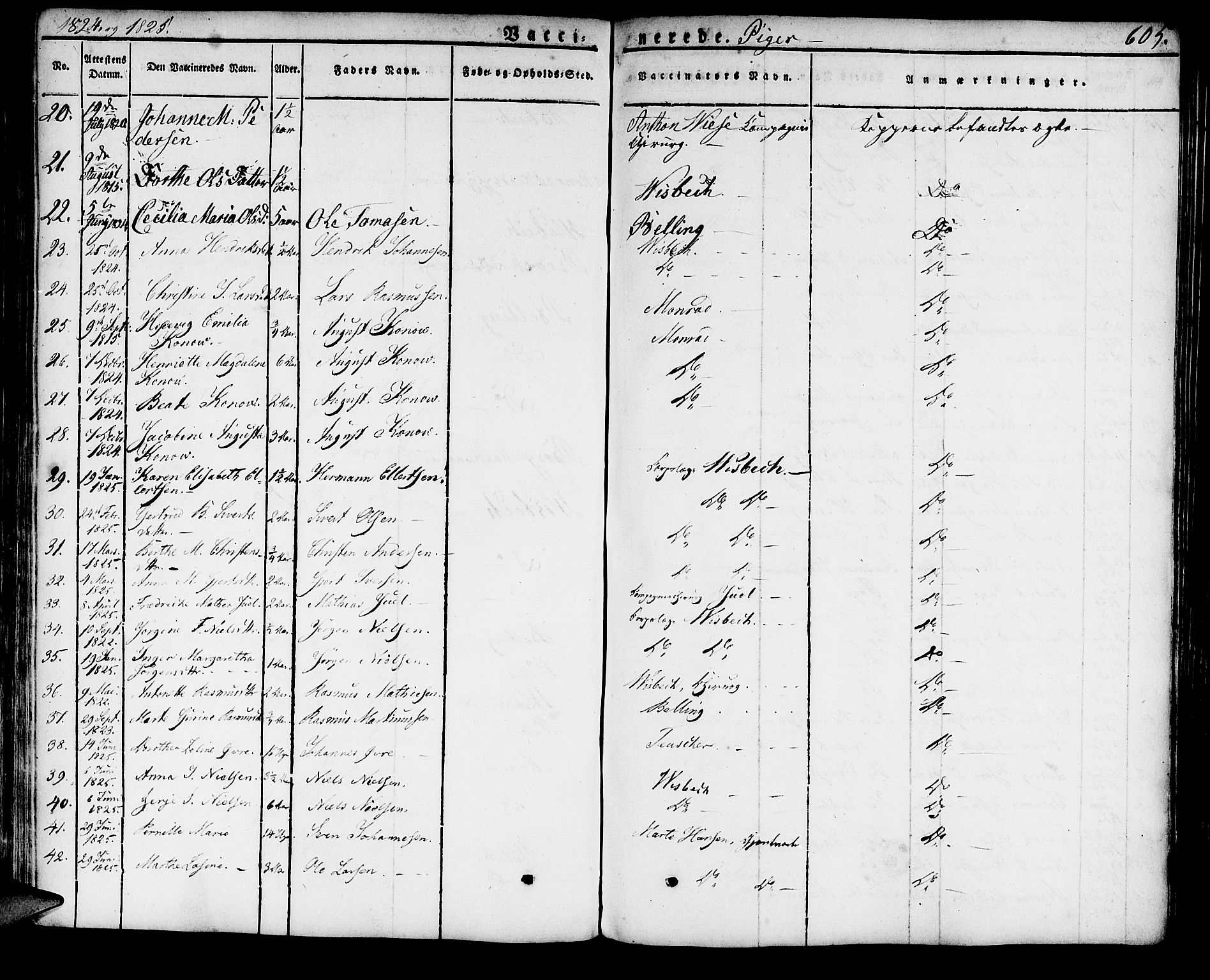 Domkirken sokneprestembete, SAB/A-74801/H/Haa/L0012: Parish register (official) no. A 12, 1821-1840, p. 605