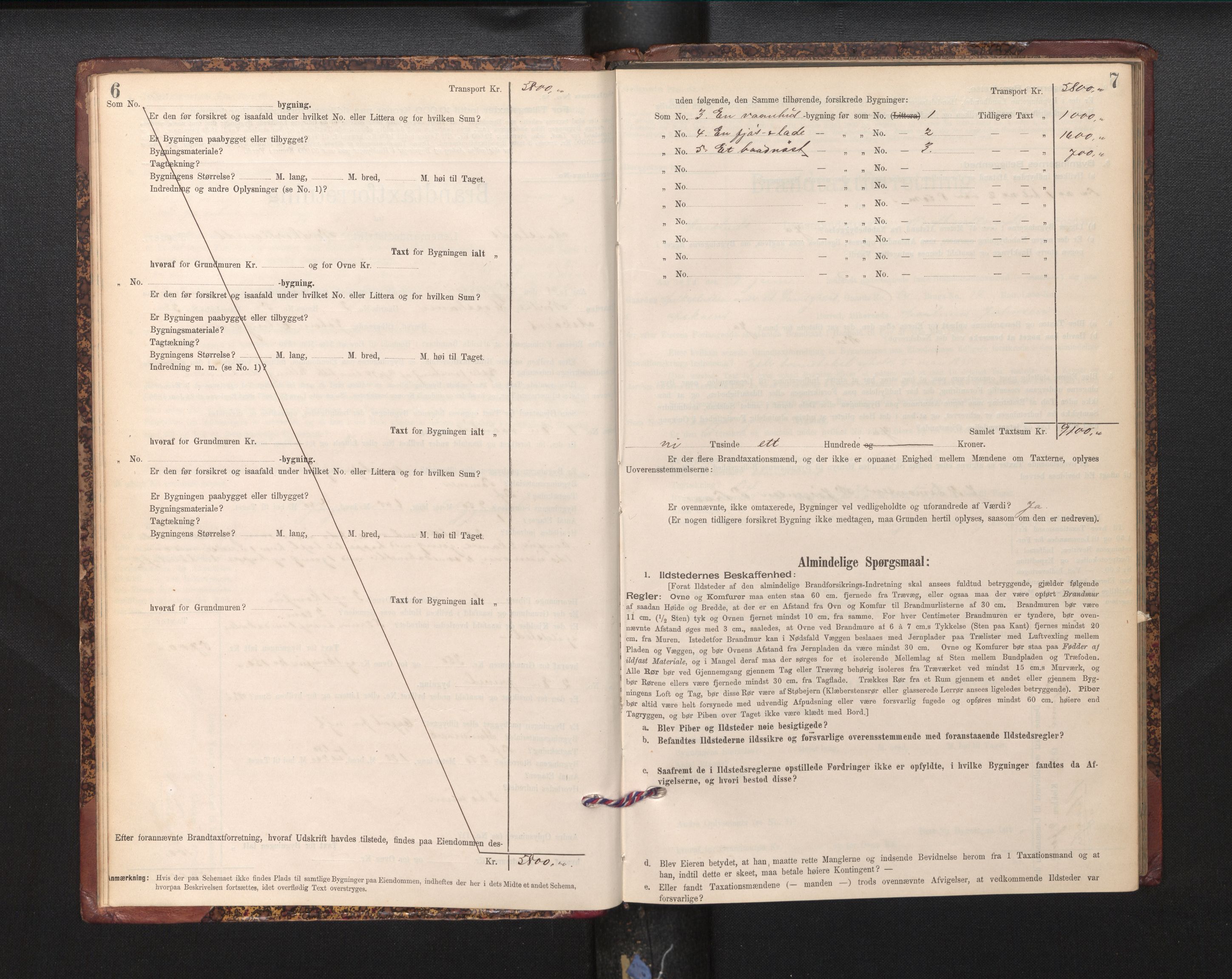 Lensmannen i Årstad, AV/SAB-A-36201/0012/L0012: Branntakstprotokoll,skjematakst, 1898-1906, p. 6-7