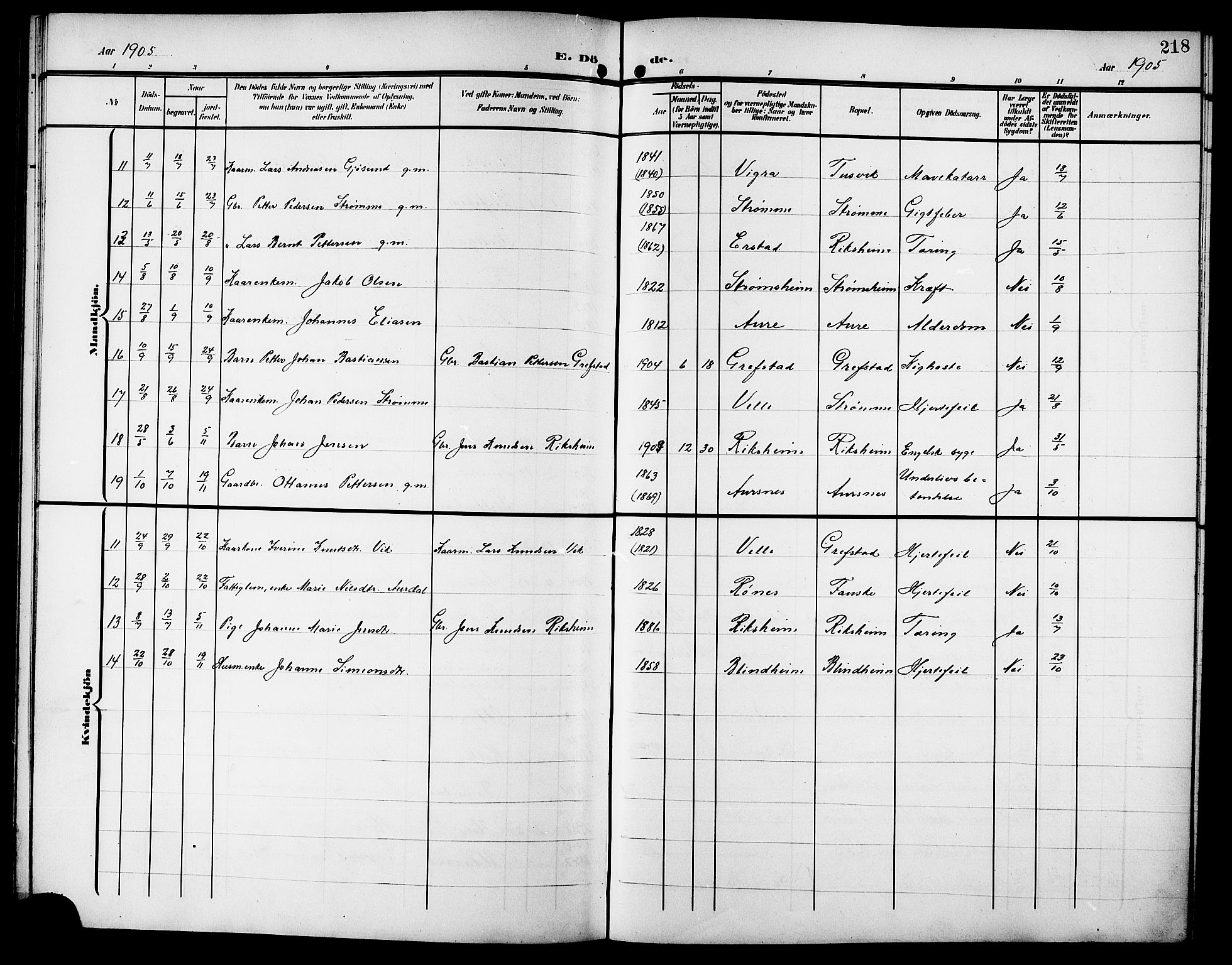 Ministerialprotokoller, klokkerbøker og fødselsregistre - Møre og Romsdal, SAT/A-1454/523/L0341: Parish register (copy) no. 523C04, 1903-1916, p. 218