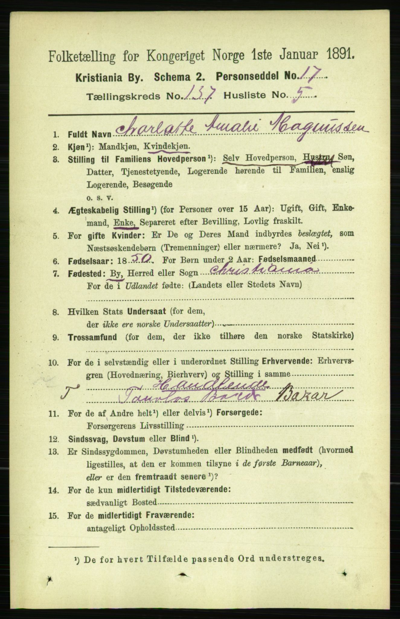 RA, 1891 census for 0301 Kristiania, 1891, p. 76415