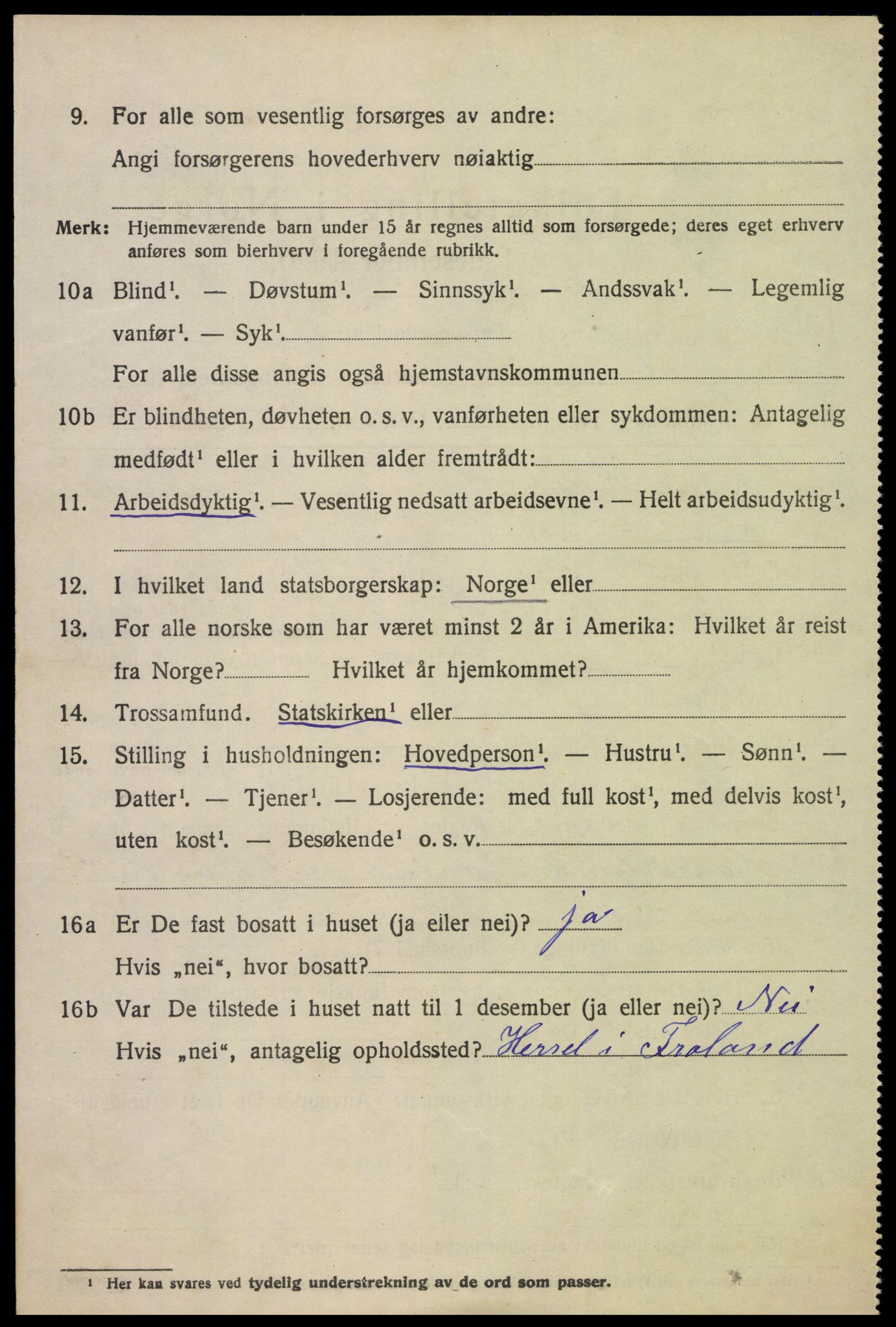 SAK, 1920 census for Froland, 1920, p. 1870