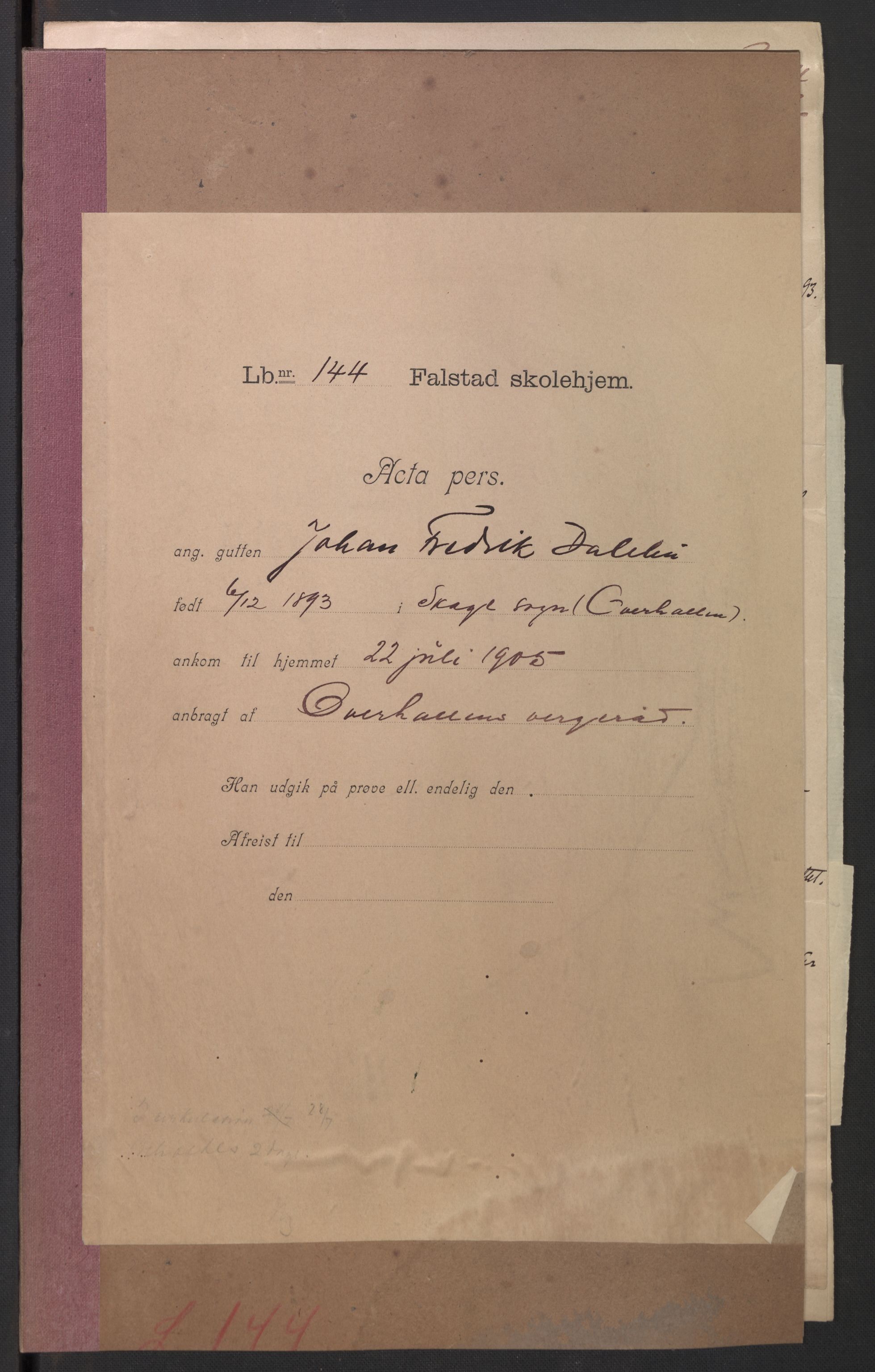 Falstad skolehjem, AV/RA-S-1676/E/Eb/L0006: Elevmapper løpenr. 121-145, 1903-1910, p. 374