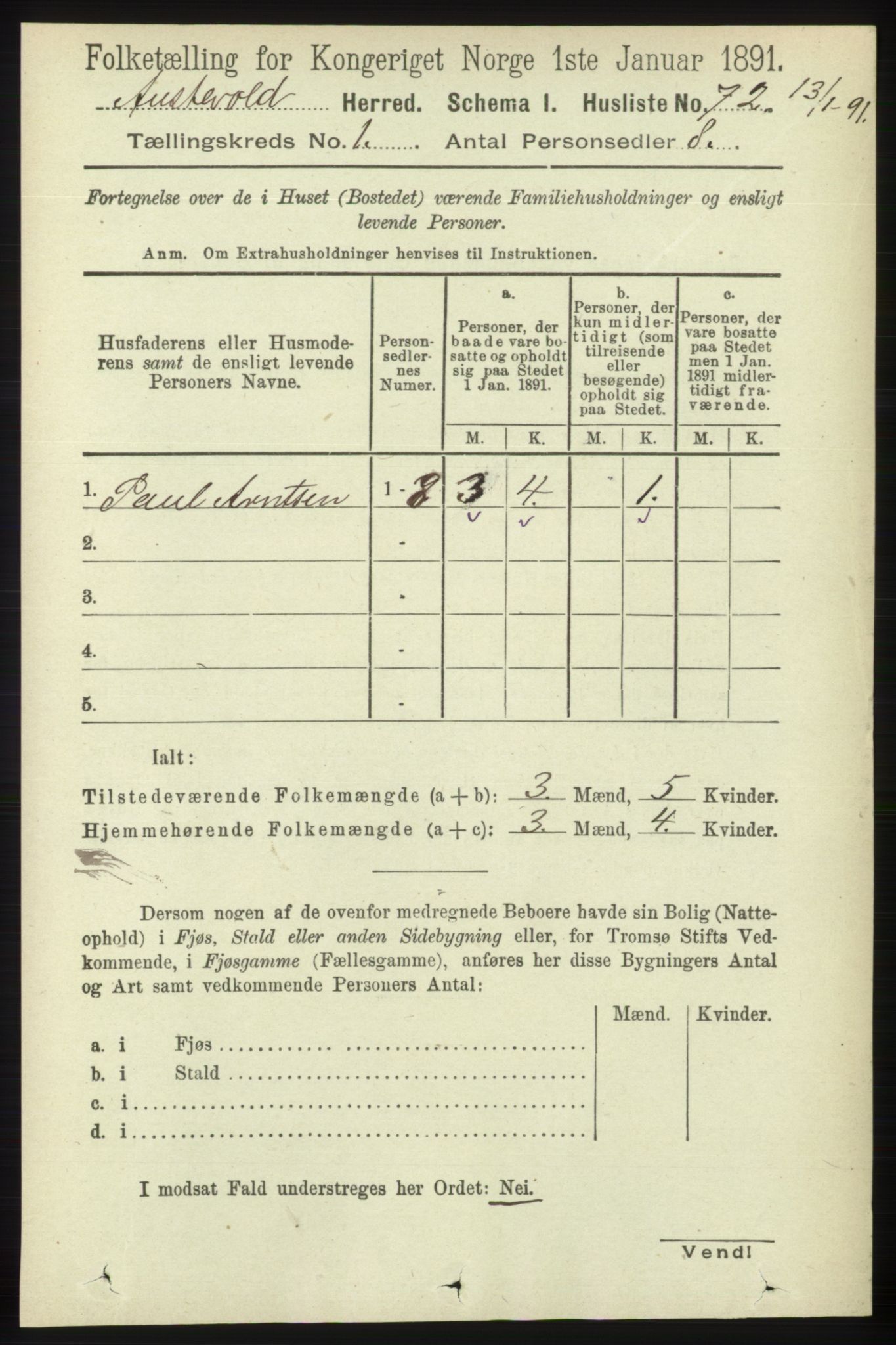 RA, 1891 census for 1244 Austevoll, 1891, p. 89