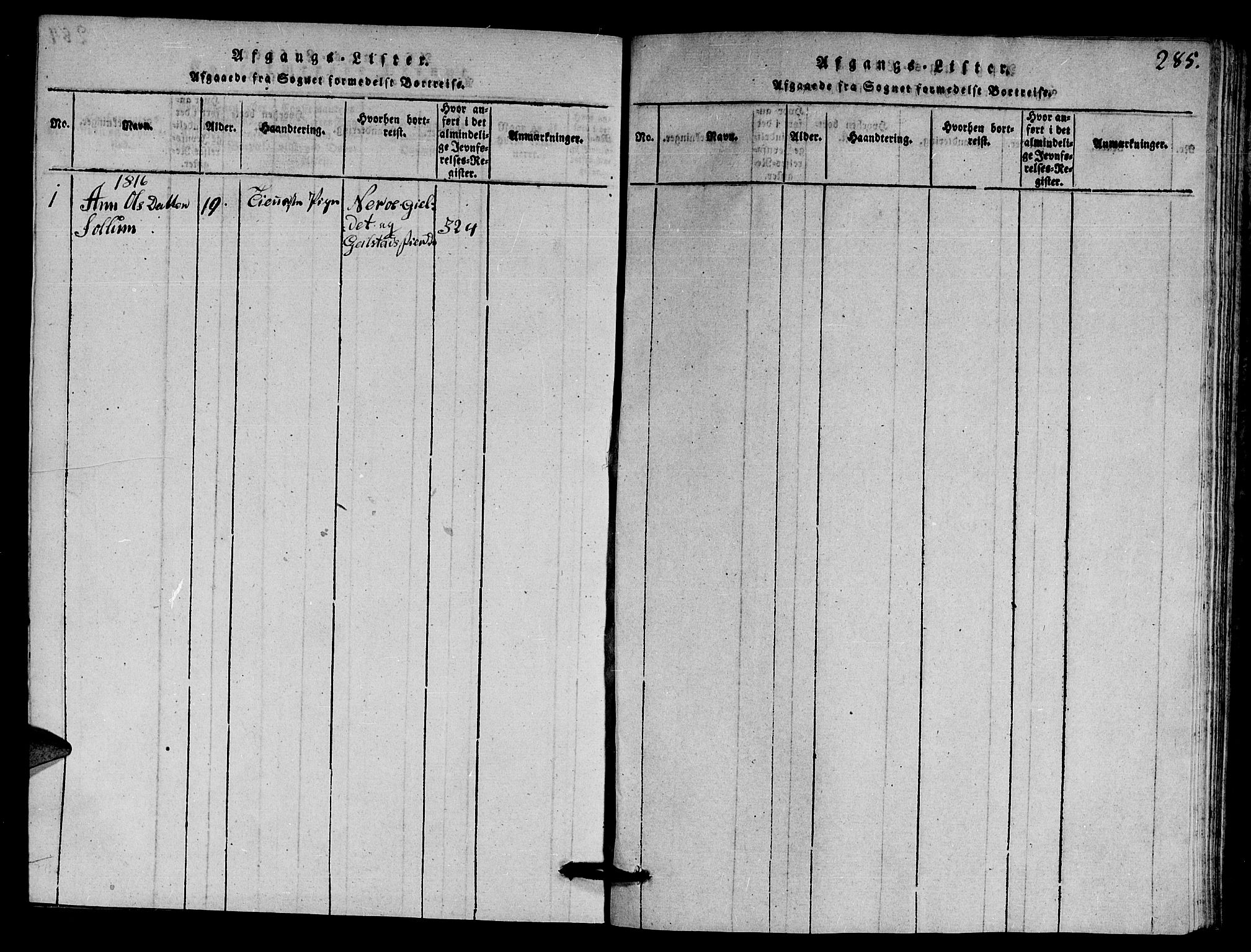 Ministerialprotokoller, klokkerbøker og fødselsregistre - Nord-Trøndelag, SAT/A-1458/770/L0590: Parish register (copy) no. 770C01, 1815-1824, p. 285