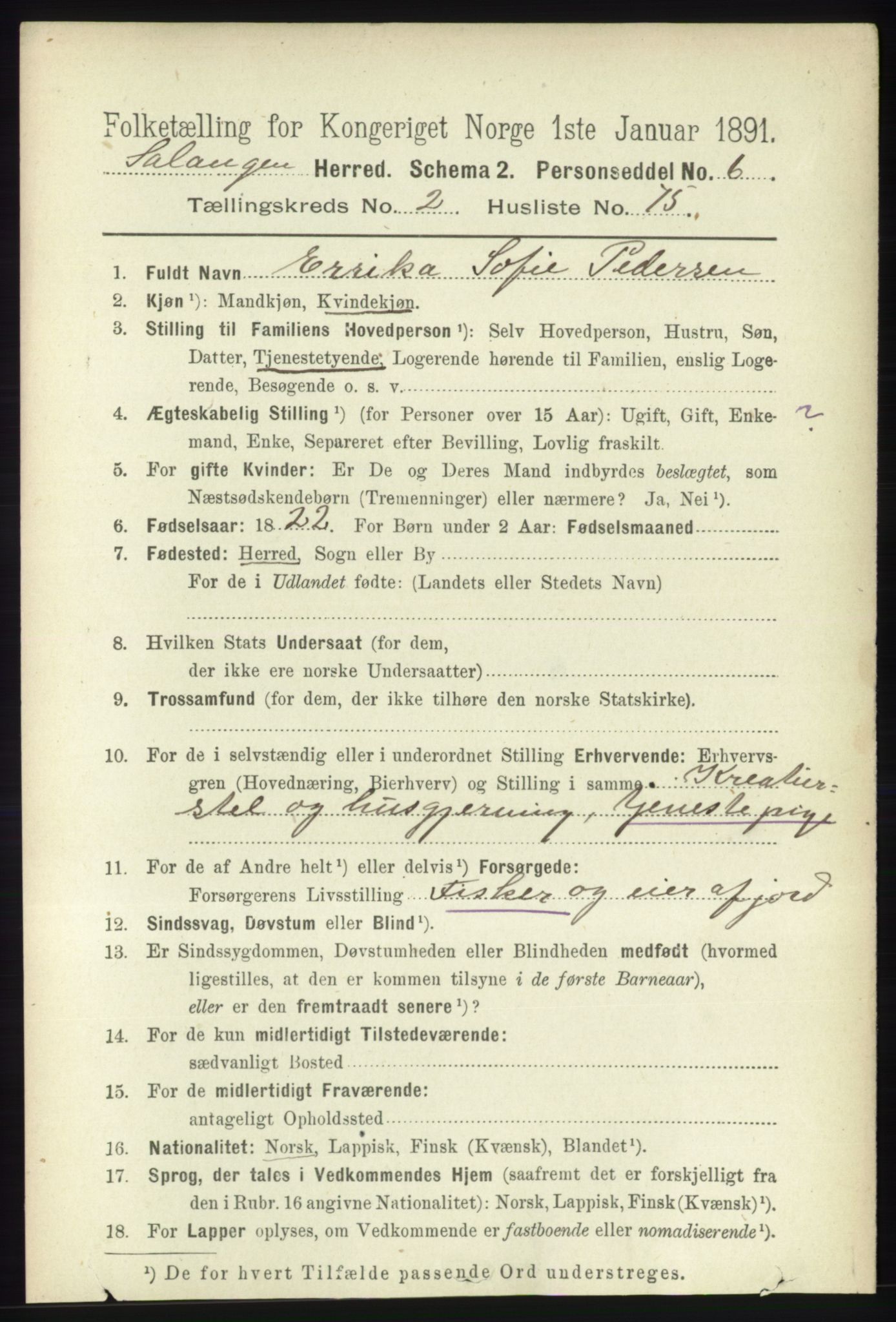 RA, 1891 census for 1921 Salangen, 1891, p. 1132