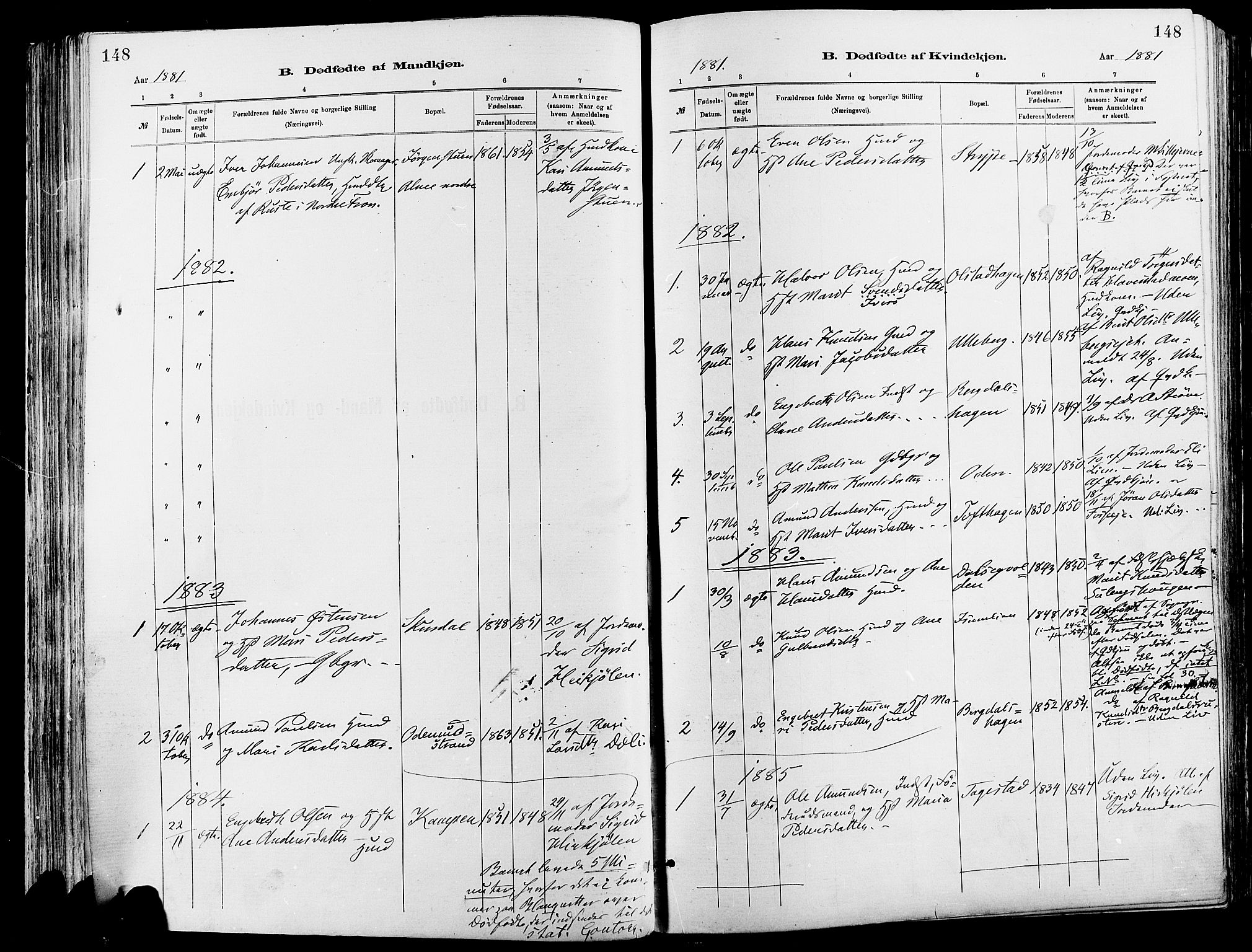 Sør-Fron prestekontor, AV/SAH-PREST-010/H/Ha/Haa/L0003: Parish register (official) no. 3, 1881-1897, p. 148