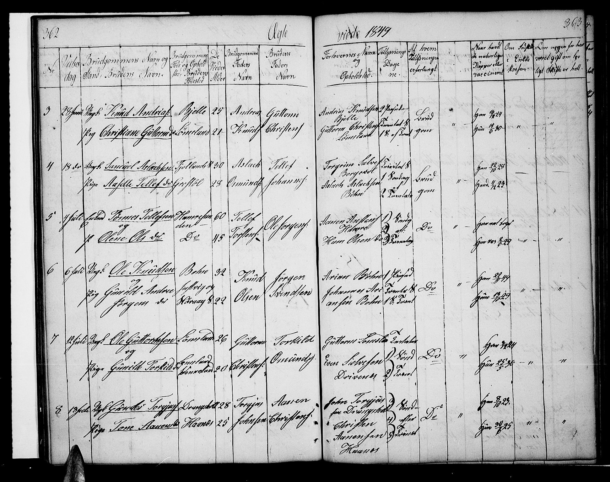 Tveit sokneprestkontor, SAK/1111-0043/F/Fb/L0002: Parish register (copy) no. B 2, 1835-1854, p. 362-363