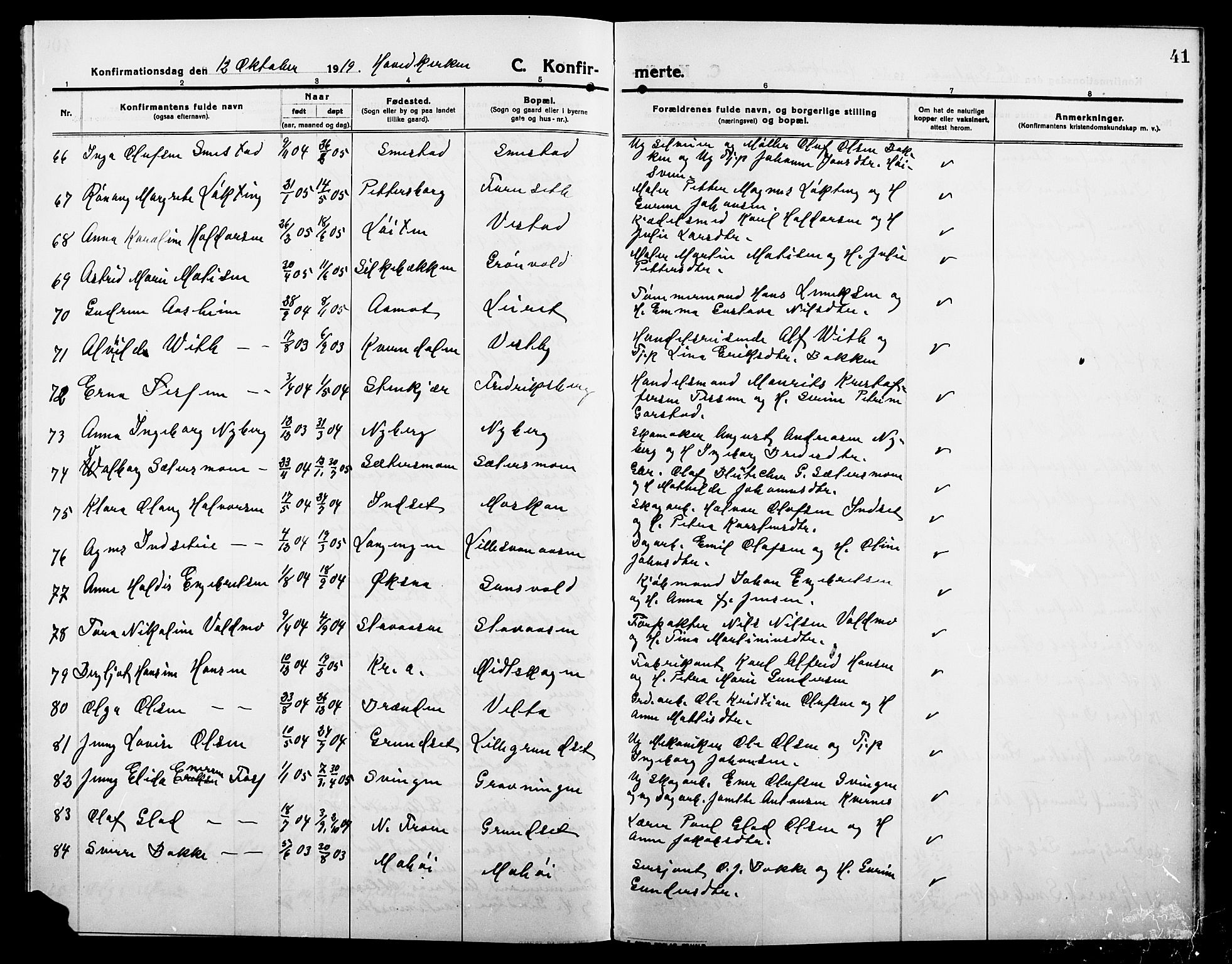 Elverum prestekontor, AV/SAH-PREST-044/H/Ha/Hab/L0012: Parish register (copy) no. 12, 1915-1921, p. 41